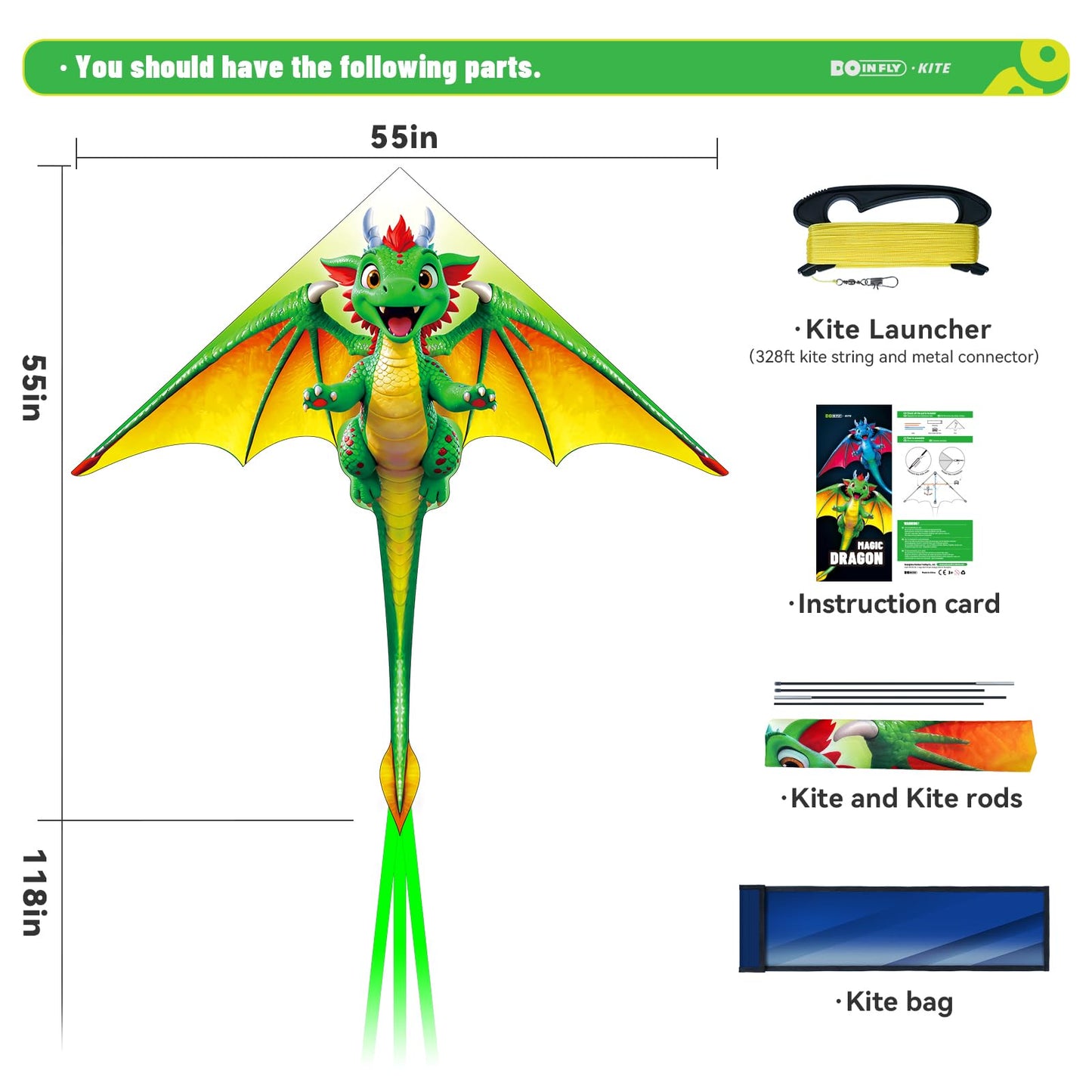 Doinfly Cartoon Dragon Kite is Suitable for Children and Teenagers, Including Boys and Girls. This Kite is Extremely Easy to Fly and is Perfect for Family outings, Outdoor Games and Activities.