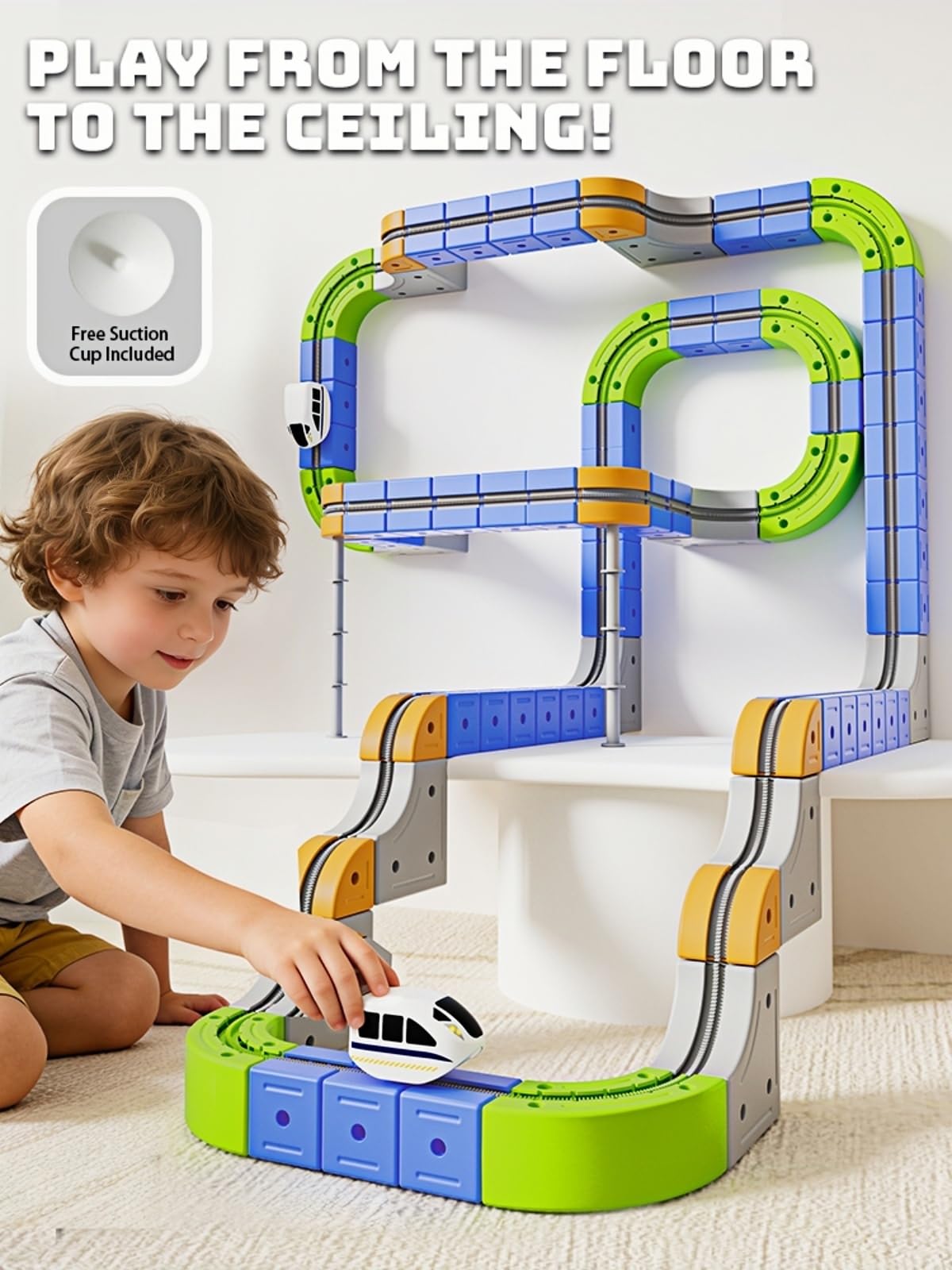 94PCS Electric Train Set, Flexible Track Fusion Train Set, DIY Train Track Building Kits with Train and Traffic Signs, for 4-10 Year Old Boys Girls Birthday Party Gifts
