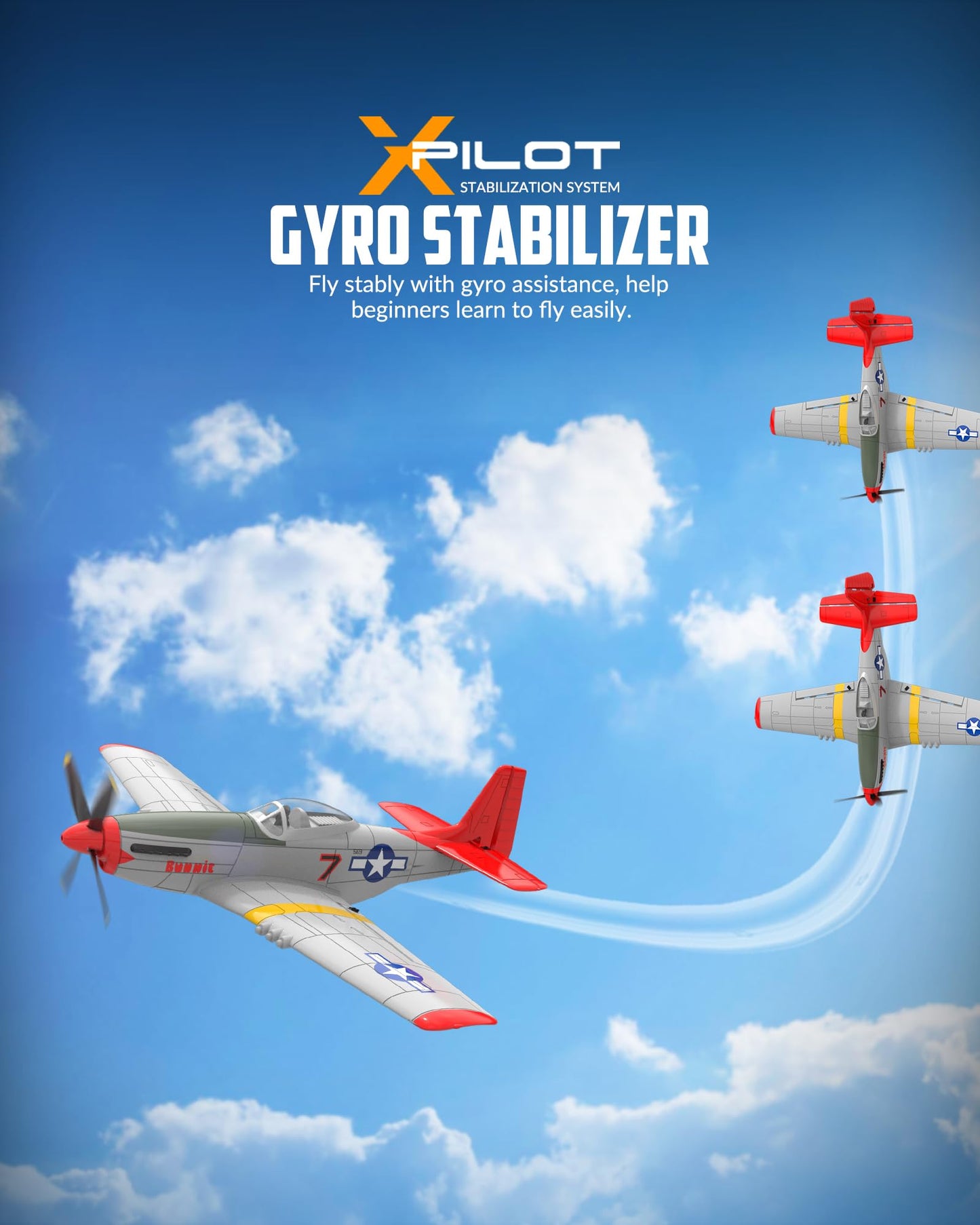 VOLANTEXRC RC Plane, 4 Channel Remote Control Airplane Fighter RTF with 6-Axis Gyro, 3 Modes & Aerobatics Easy to Fly, 2.4GHz Radio Controlled Aircraft for Beginners & Adults, P51D Mustang, Red