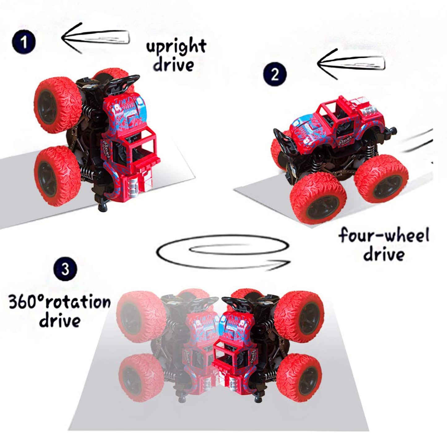 Lonandy Monster Truck Toys for Boys - Push and Go Inertia Stunt Car Toys for Toddlers Kids Age 3-8, Friction Powered Toy Cars Best Christmas Birthday Party Gift for Boys Girls 4 Pack