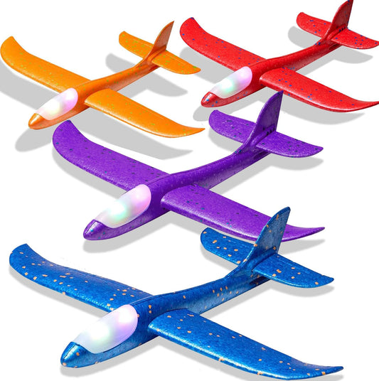Tivcck 4 Pack LED Light Airplane Toys,17.5" Large Throwing Foam Plane,LED Foam Glider Planes,2 Flight Mode Glider Planes,Airplane Flying Toys for Kids Birthday Gift Outdoor Sport
