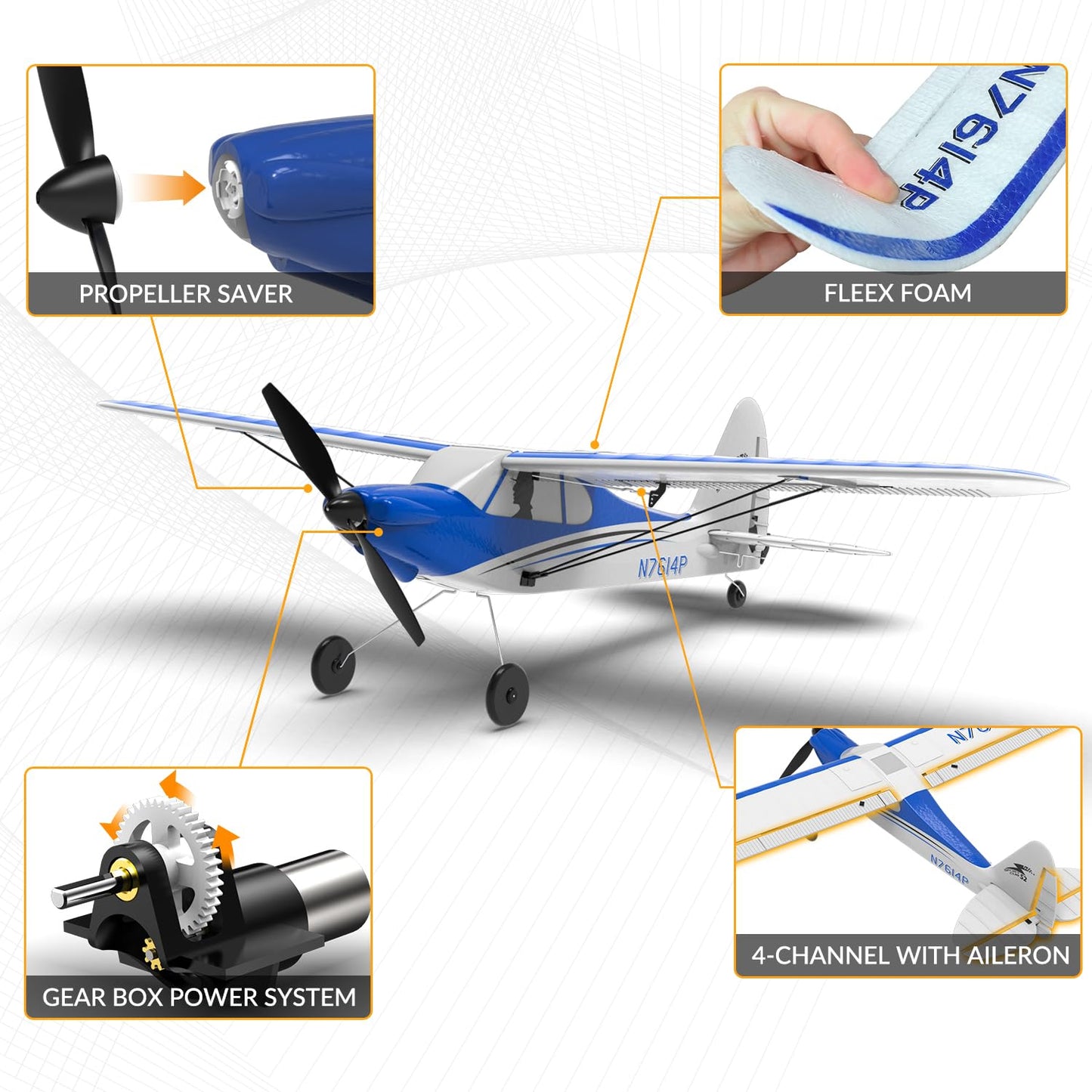 VOLANTEXRC RC Plane Trainer Sport Cub 4CH Remote Control Airplane with Prop Saver, 6-Axis Gyro Stabilizer & 3 Modes to Fly, Radio Controlled Aircraft RTF for Beginners & Adults (500mm,Blue)