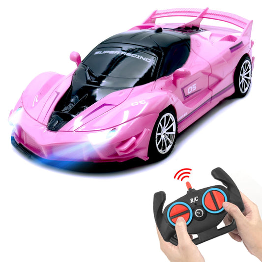 Yomwet Remote Control Car, Pink RC Cars for Girls, Rechargeable RC Racing, Electric Power On Road High Speed Drift Model Vehicle Toy with Led Headlight, Birthday for Kids Age 3+