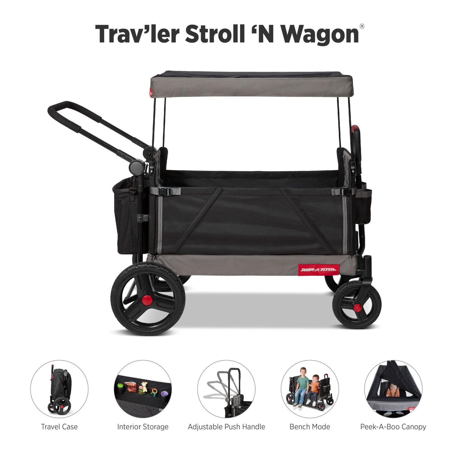 Radio Flyer Wagon for Kids, Baby Stroller, Outside Toys for Toddlers 1-3, Rolling Cart, Beach Cart with Wheels, Trav'ler Stroller Wagon with Protective Cover, for Ages 1+ Years