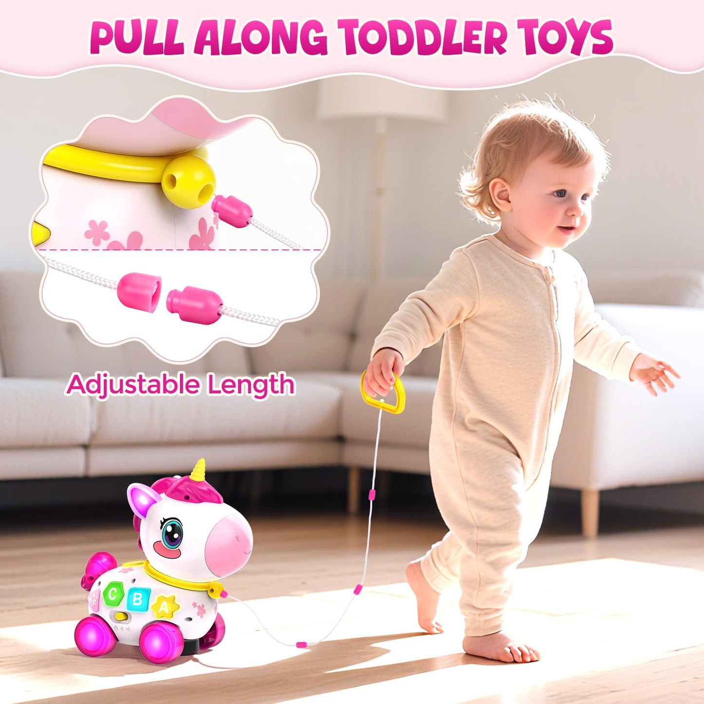 Toy for 1 Year Old Girl Gifts, Unicorn Baby Toys 6-12-18 Months, Musical Learning Toy, 1st Birthday Gift for 1 Year Old Girl Toys, Bilingual Educational Toy with Music & Light for Toddler