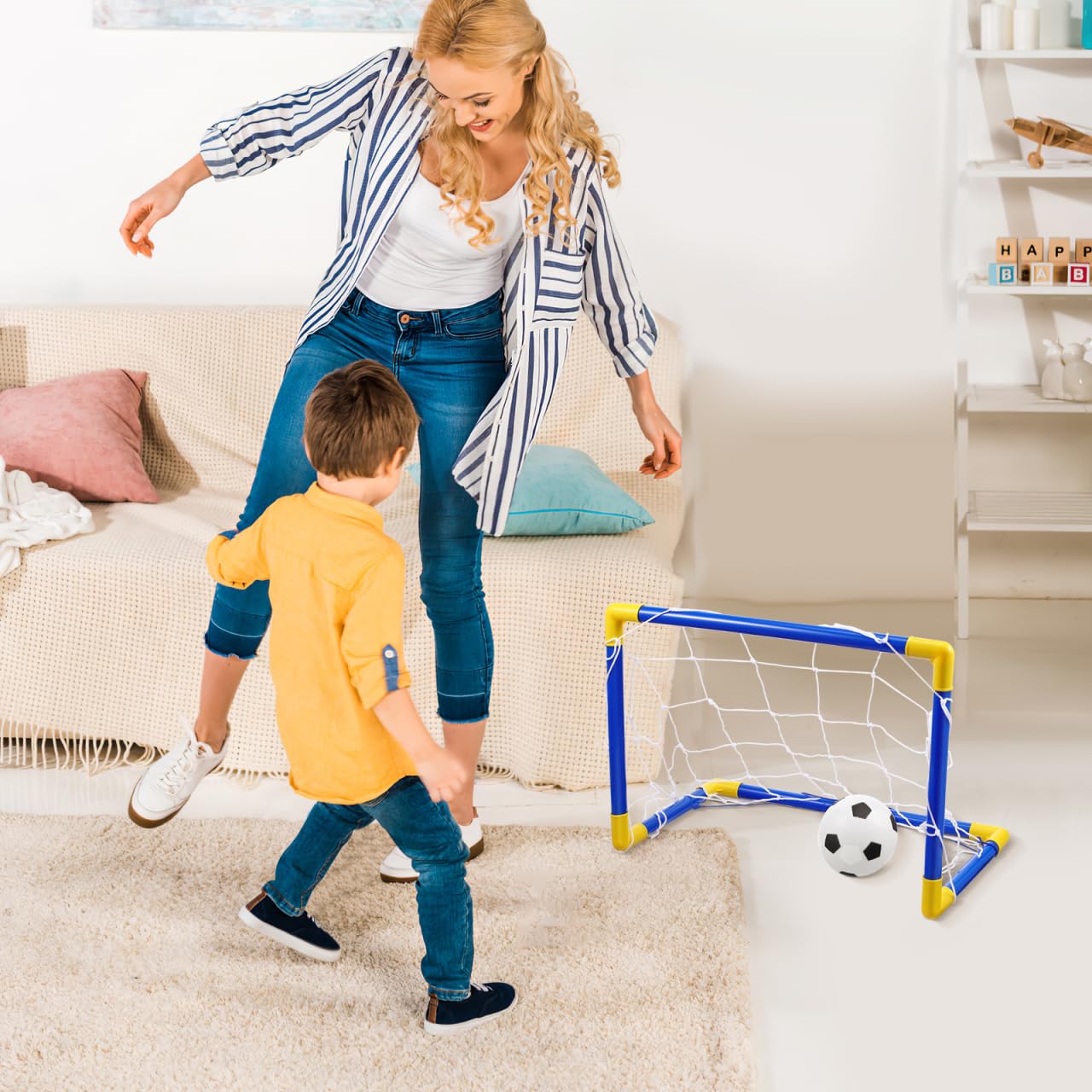 Kisangel Mini Soccer Goal Set for Kids 8-12 Indoor Outdoor Foldable Football Goal Door Lightweight Plastic Soccer Net for Backyard Training and Family Sports 12.5X17.6X9.9 Inches