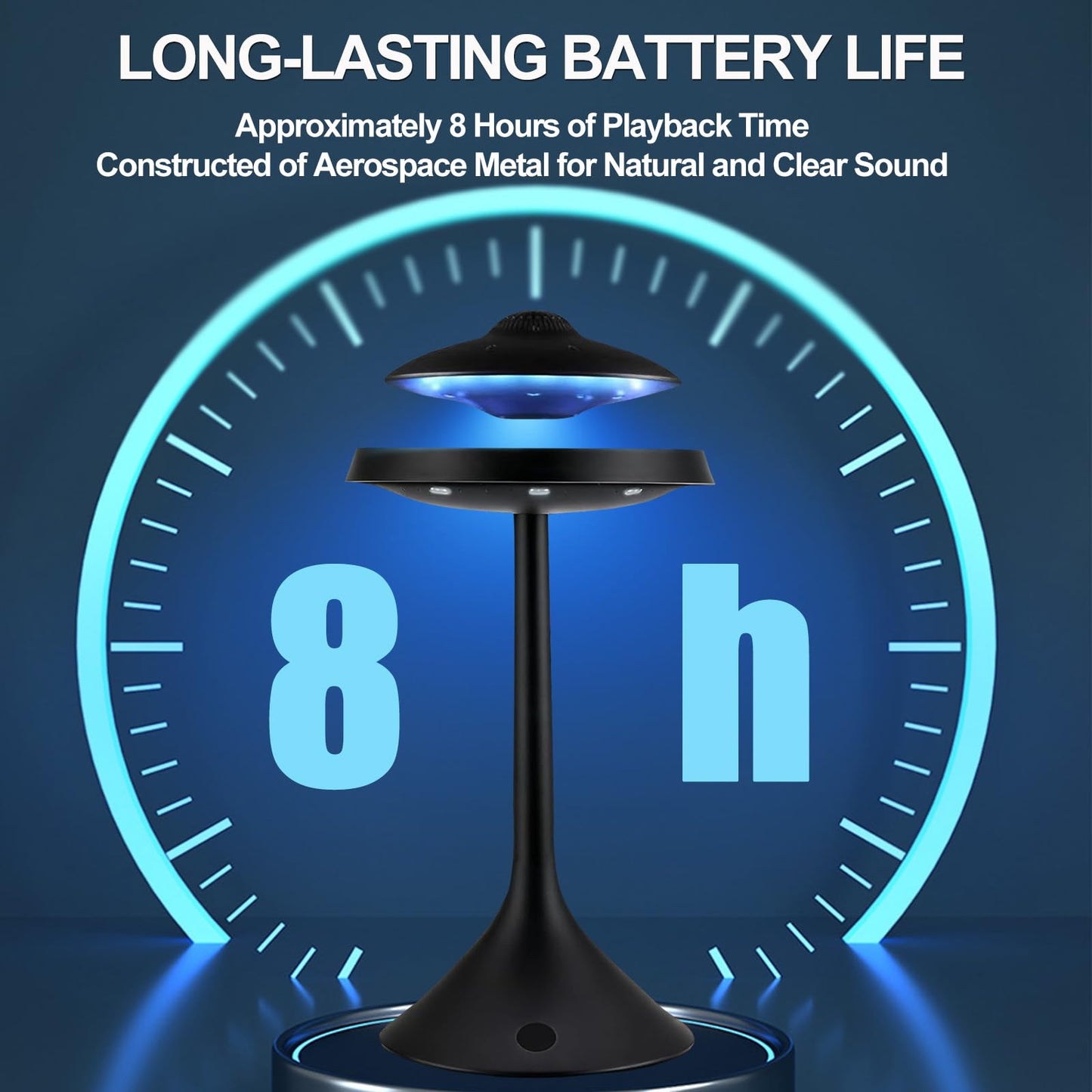 Magnetic Levitation Bluetooth UFO Speaker, Levitating UFO Speakers with Seven Color Night Lamp, Wireless Charging LED Lamp Bluetooth Speaker, 360°Rotating UFO Lamp (Black)