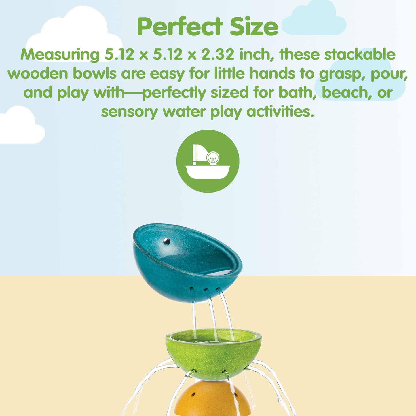 PlanToys® Fountain Bowl Set Montessori Water Play Toys for Toddlers | Sensory Bath & Beach Toy | STEM Toy for 1 Year Old | Eco-Friendly Pouring & Scooping Bowls