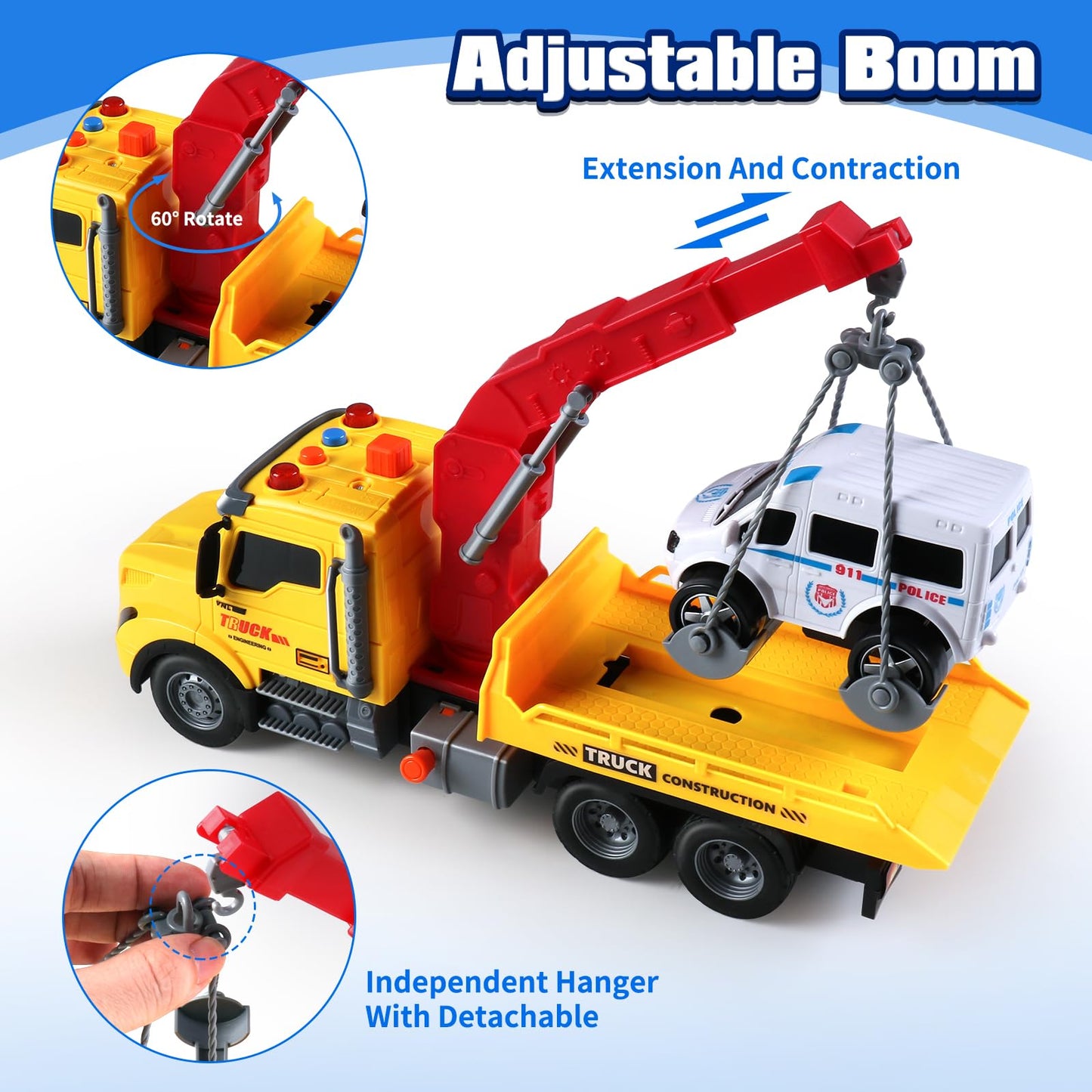 DWIRCTOYS Toddler Boy Toys,Tow Truck Toy for 3 4 5 6 7 Year Old Boys,Friction‑Powered Rescue Tow Truck with Lights and Sounds,Birthday Gifts for Boys & Girls