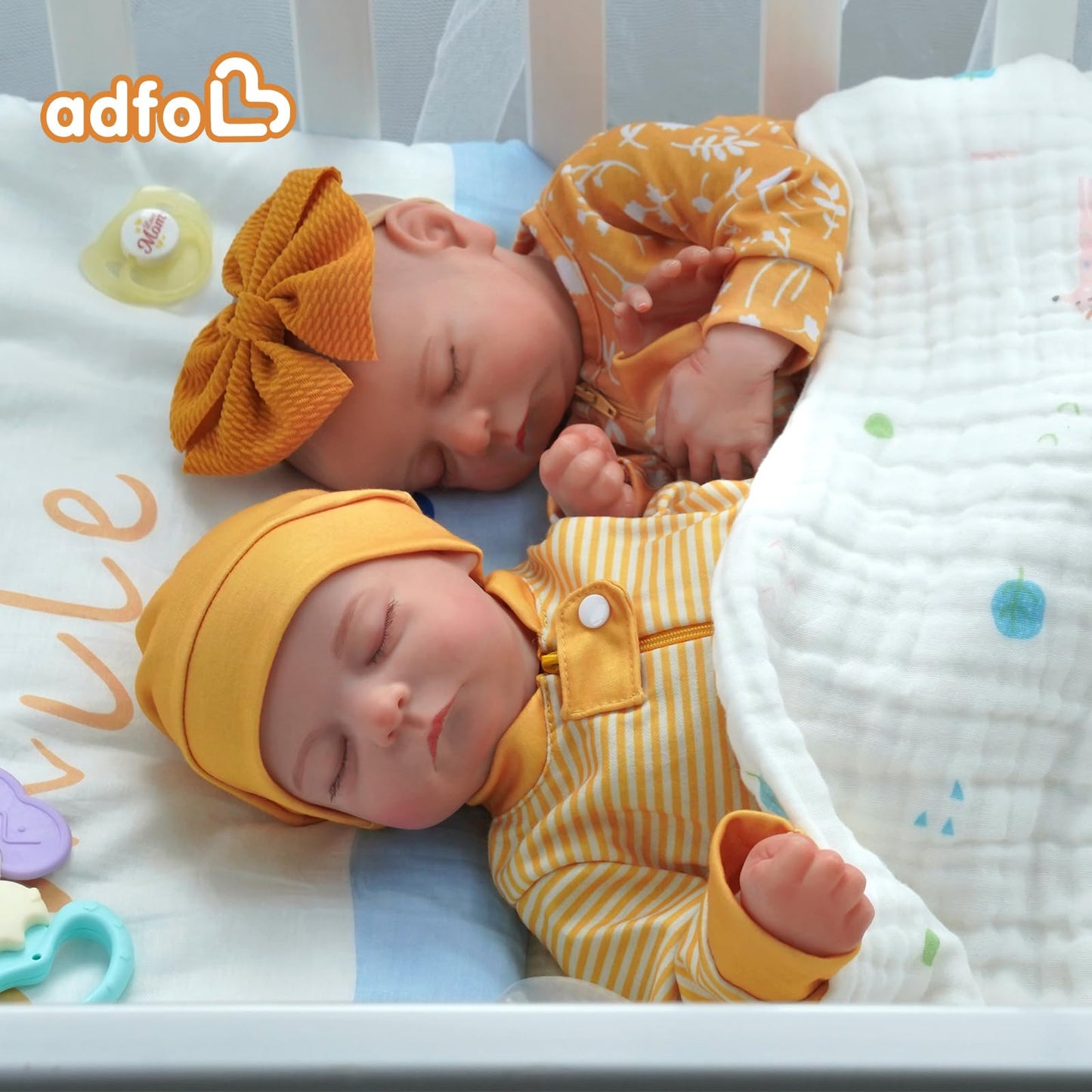 ADFO Lifelike Reborn Baby Dolls Twins, 20 inch Realistic Newborn Real Life Baby Boy Girl Dolls Soft Vinyl Baby Dolls with Clothes and Toy Gift for Kids Age 3+