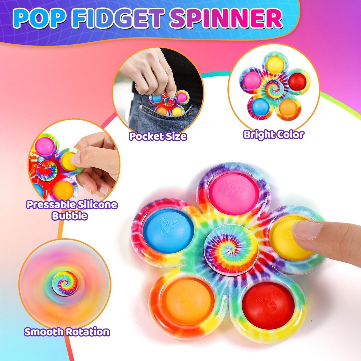 Gigilli Fidget Spinner 9 Pack, Classroom Prize Pop Fidget Spinners for Kids, Sensory Fidget Toys Bulk with Autism, Anxiety Stress Relief Toys, Party Favors Goodie Bag Stuffers Gifts for Kids