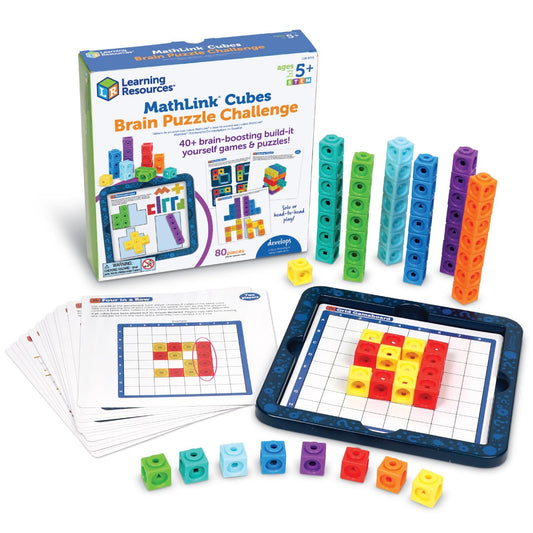 Learning Resources MathLink Cubes Brain Puzzle Challenge, 80 Pieces, Ages 5+, Classroom Must Haves, Preschool Activities, Teacher School Supplies, Math Manipulatives