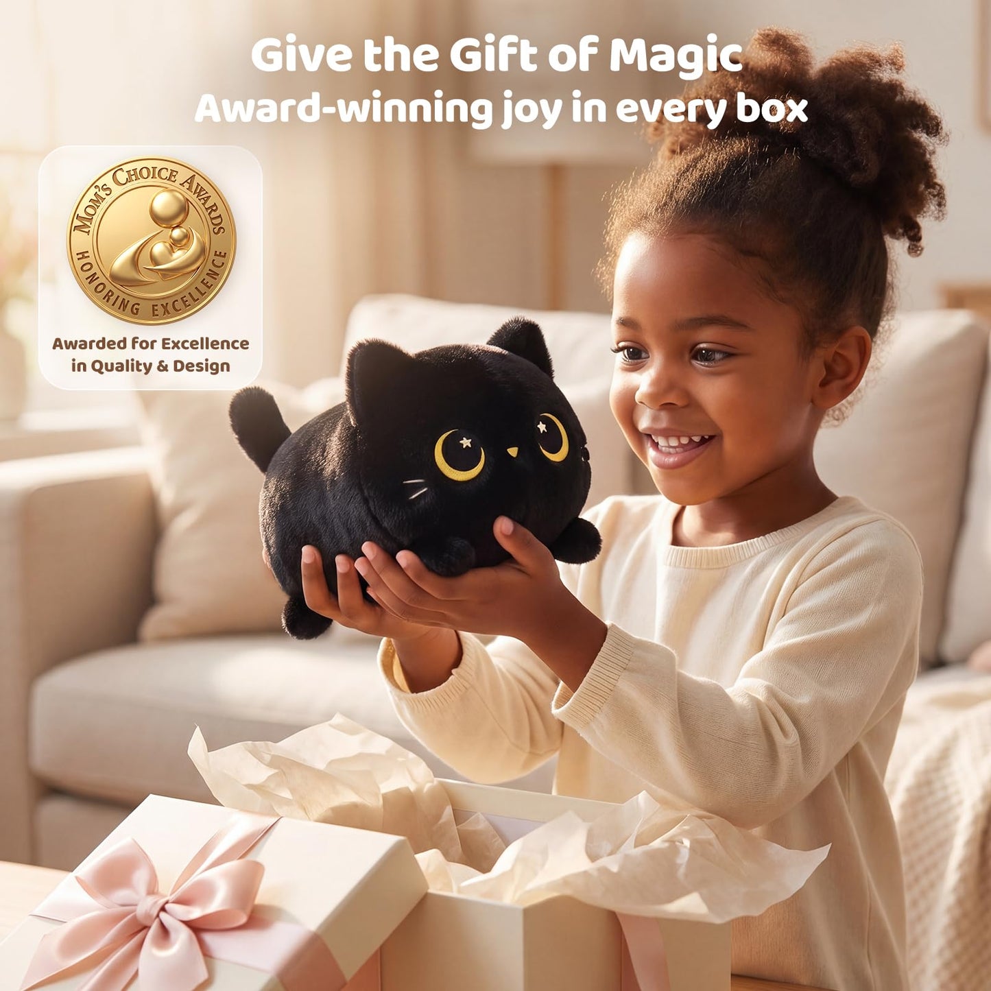 Mewaii Black Cat Plush, Cute Cat Plushies Toy, Soft Kitten Plushie Cuddle Pillow, Anime Plushie Doll, Cute Stuff Toys Gift for Girls, Boys and Males (8 Inch)