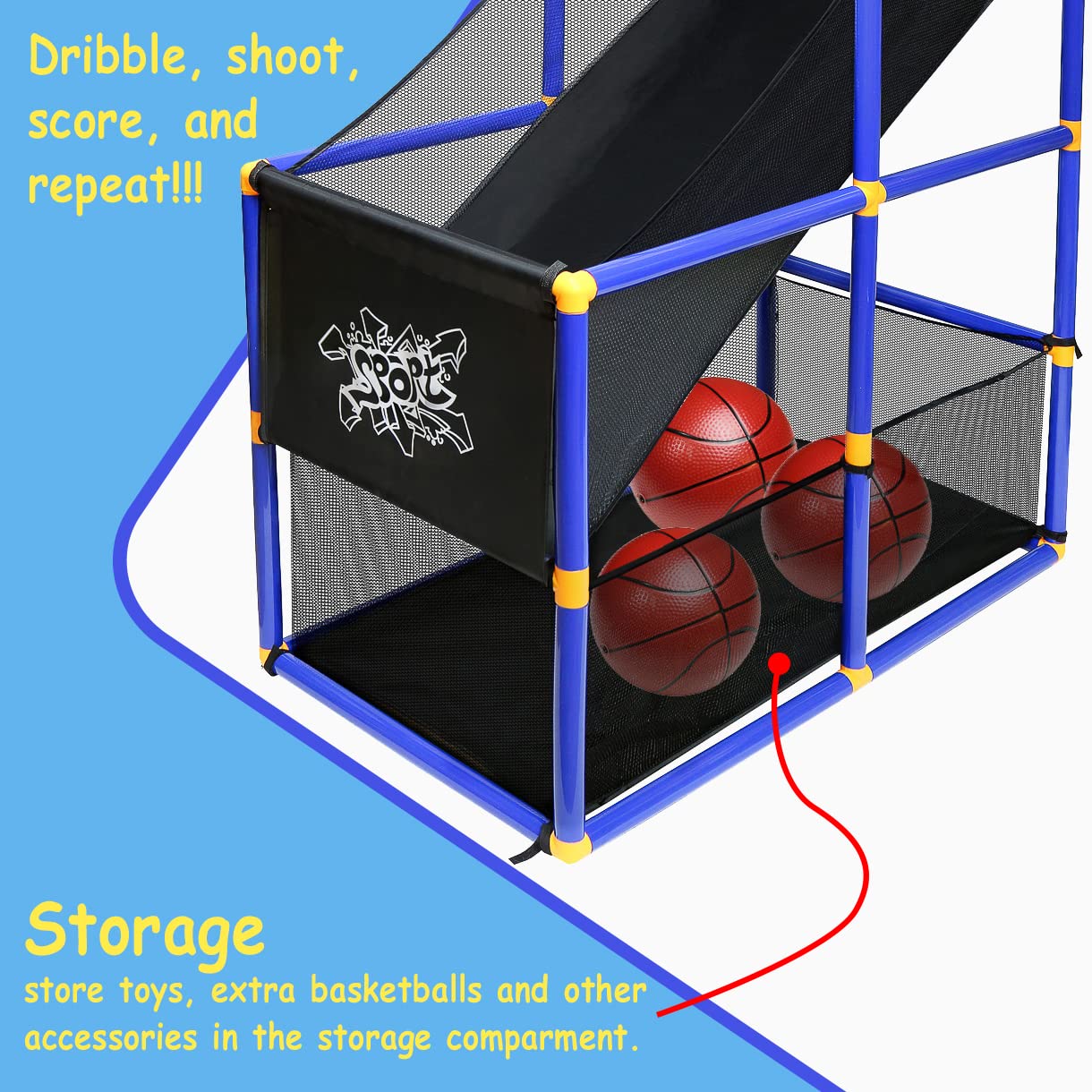 Kiddie Play Toy Basketball Hoop Arcade Game Set with 4 Balls & Air Pump, Indoor Outdoors Sports Toys for Kids