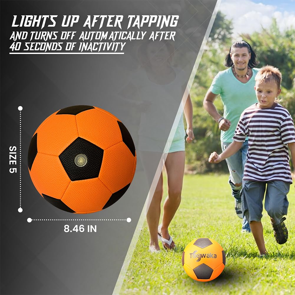 Toowaka Light up Soccer Ball,Glow in The Dark Soccerball with LED Lights Pre-Installed-Batteries Included(Size 5)