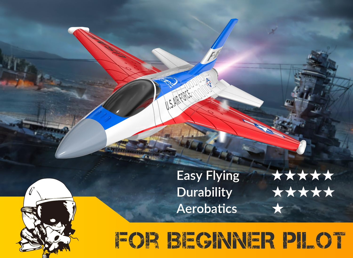 volantexrc RC Plane F-16 Fighting Falcon - 2.4Ghz 2CH Remote Control Airplane Jet Fighter Ready to Fly with Cool Lights, for Beginners,Adults (762-4)