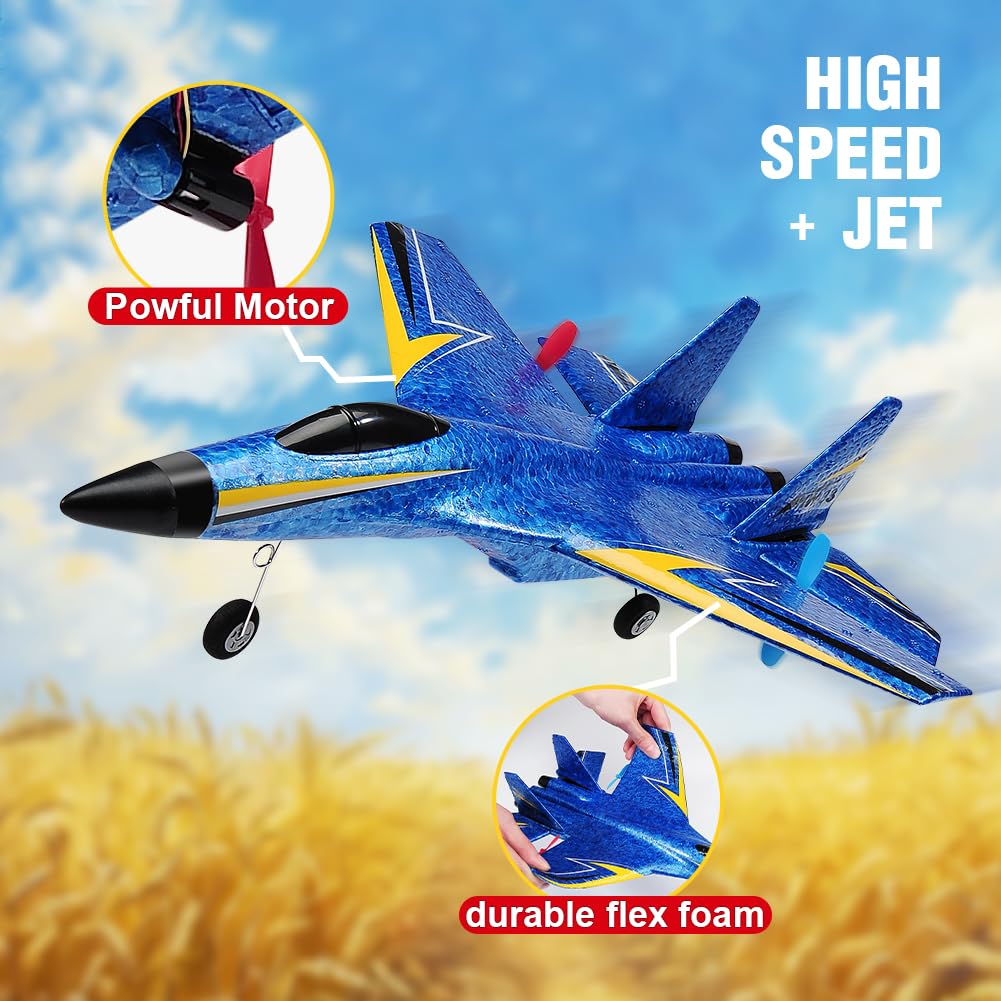 Fremego Su-27 RC Airplane,2.4GHz 2 Channel Remote Control Plane with Gyro Night Lights and 2 Batteries, Easy to Fly for Adults, Beginners and Kids Toy