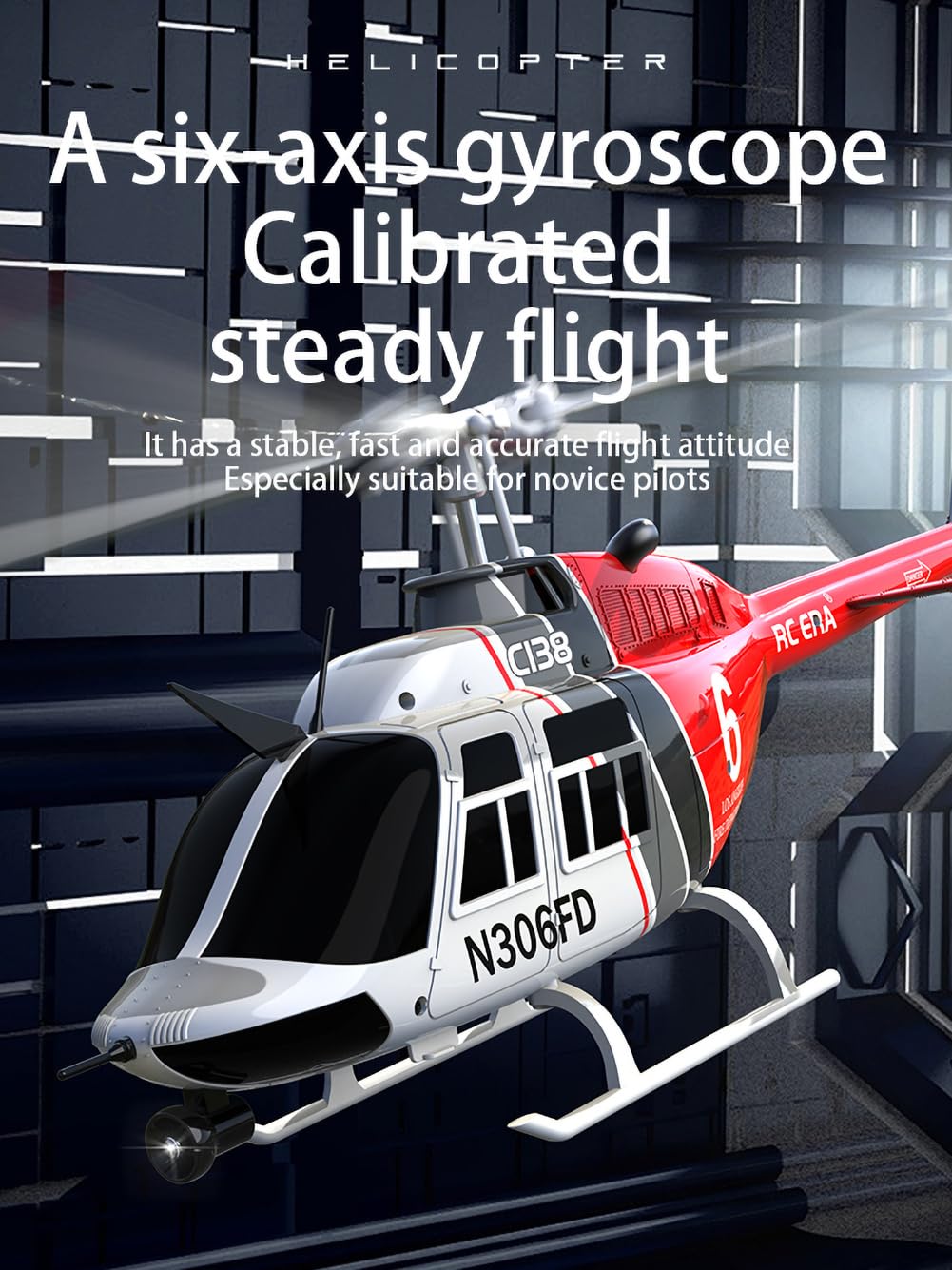FLYCOLOR C138 RC Helicopter 2.4G 6CH 6-Axis Gyro Altitude Hold 1/33 Remote Control Plane Ready to Fly RTF(RED-White)