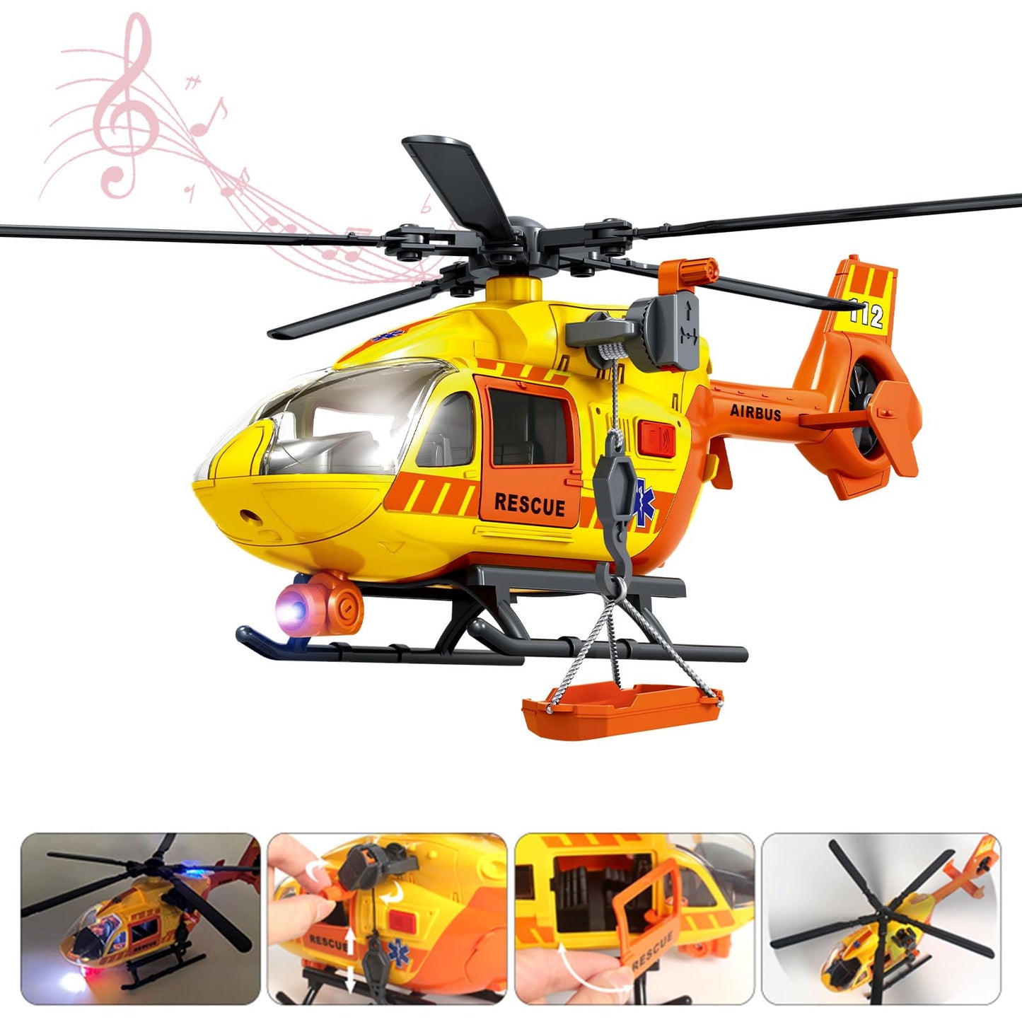 RANHANGQI 15" Rescue Helicopter Toy Light and Sound Rescue Vehicles Toys for Kids Aged 3 Toddler Kids Boys Gifts