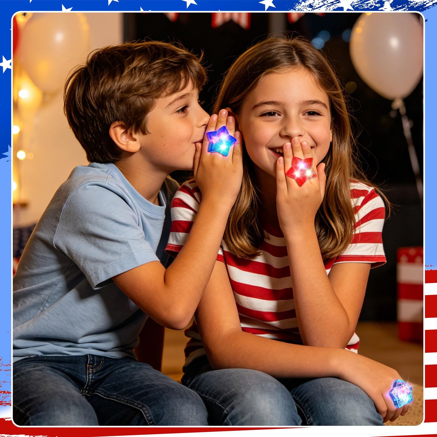 NORWANG 12 Pack Patriotic Light Up Rings, 4th of July Party Favors Red White Blue Glowing Star Accessories Finger Lights for Adults Memorial Day Independence Day Decoration Gifts Toy