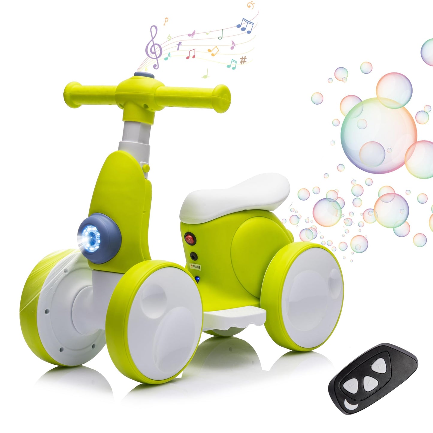 6V Electric Baby Balance Bike for 1 Year Old Boys Girls Ride on Toys 12-36 Months Toddler Balance Bike, 4 Wheels Kids First Bike with Remote Control First Birthday Gifts- Cyan