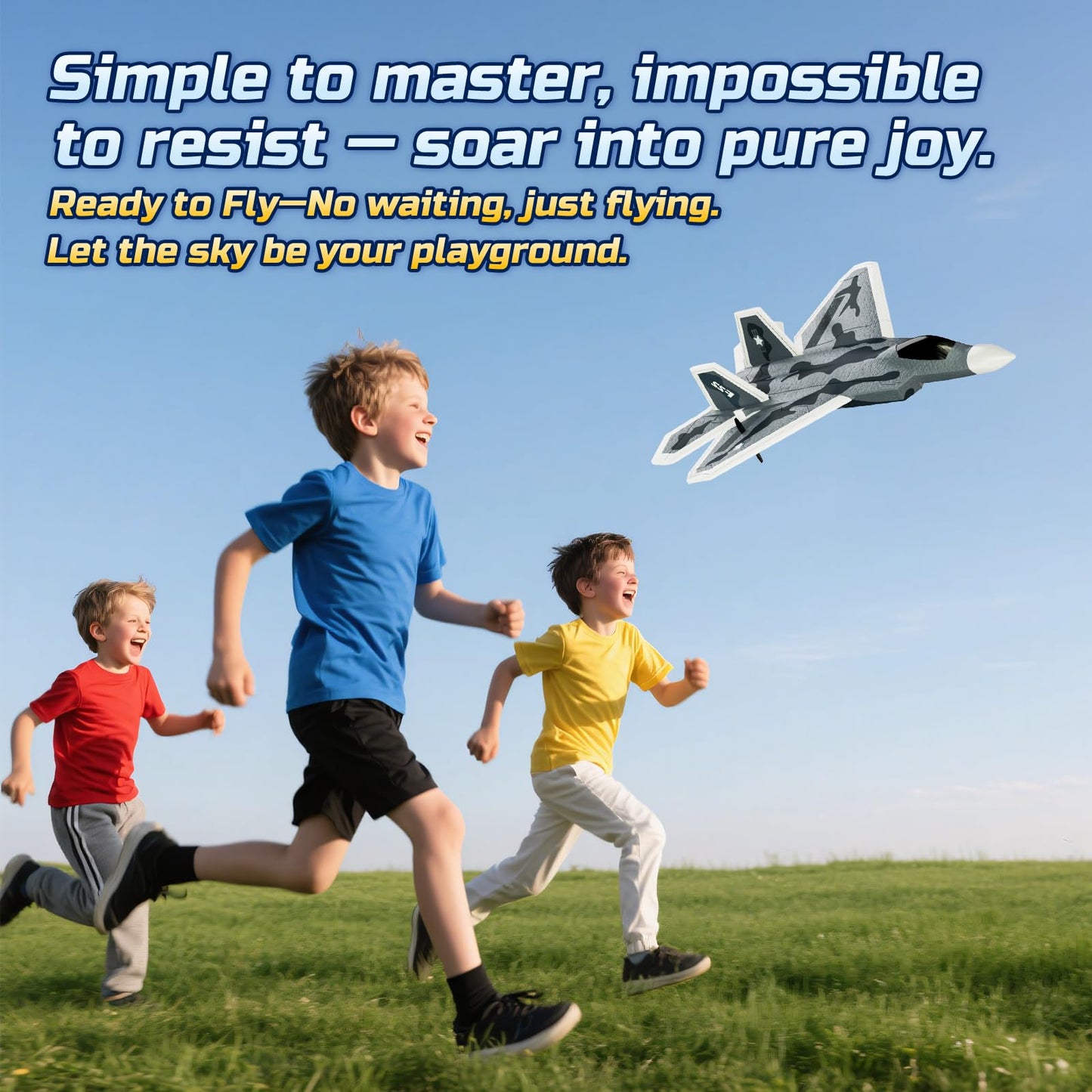 DEERC 2CH F22 Raptor RC Plane wiht Lights,Remote Control Airplane Fighter Toys,2.4GHz 6-axis Gyro Stabilizer RTF Glider Aircraft Jet Plane with 3 Batteries,Easy to Fly for Boys Adults