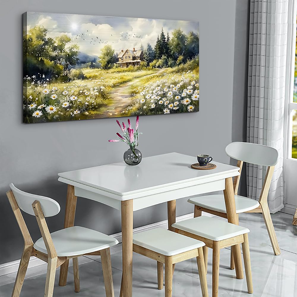 ERQINHUA Large Wall Art For Living Room Canvas Wall Decor For Bedroom Field Scenery Flower Watercolour Painting Office Decorations Stretched And Framed Wall Pictures Artwork Home Decor 30"X60"