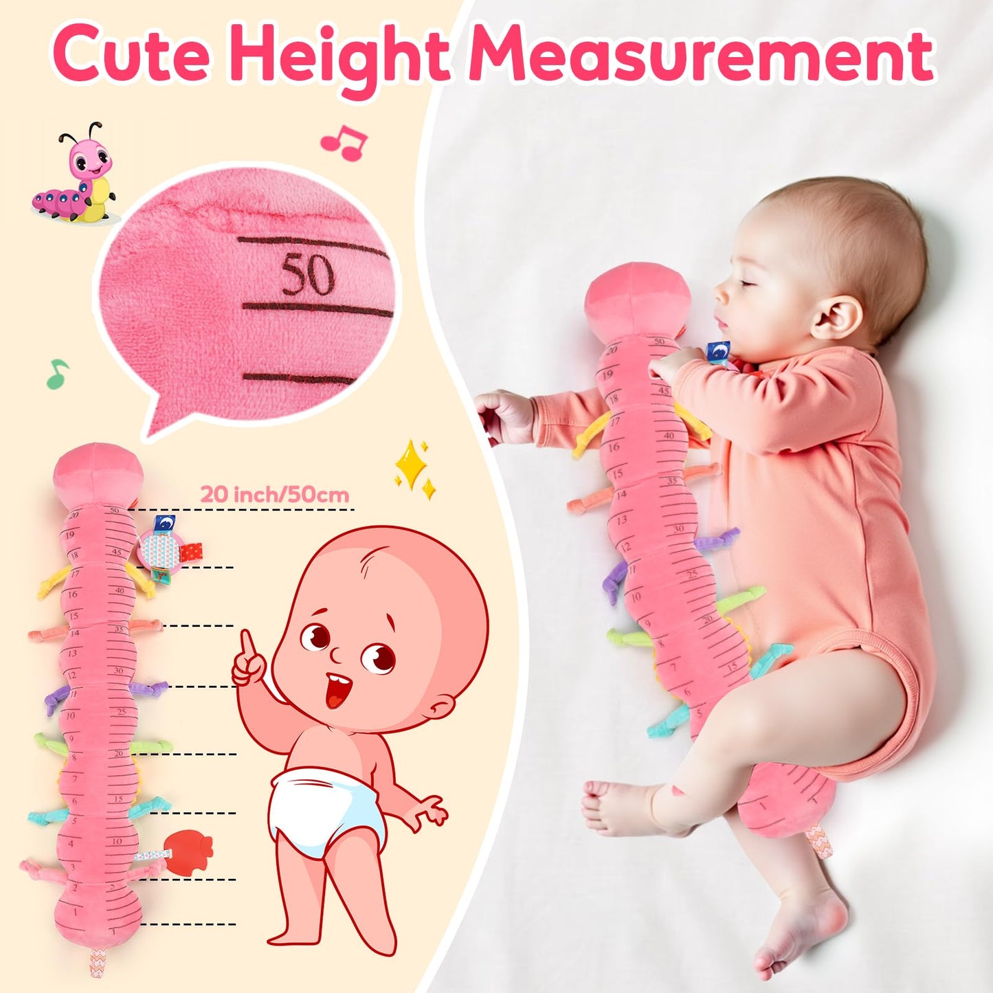 Thremhoo Baby Girls Toys 0-6 Month Music Animal Stuffed Caterpillar Toy & Soft Beehive with 5 Stuffed Animals, Rattle, Crinkle, Mirror, Montessori Sensory Toys
