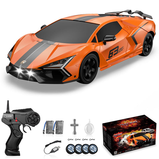 Sakeye RC Drift Car, Drifting RC Car 2.4GHz 1:16 Remote Control Cars 4WD High Speed Racing Vehicle with LED Lights Two Batteries and Drifting Tires Sport Toy Cars for Adults Boys Girls Kids Orange