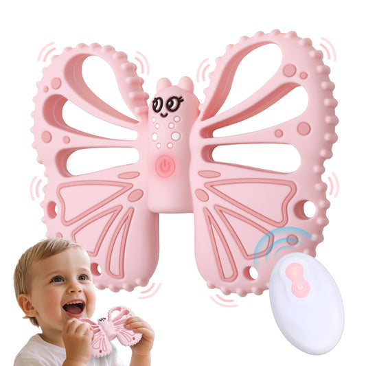 Vibrating Teether for Baby - Chewy Sensory Toy for Teething & Autism, 10-Speed Vibration Modes, USB Rechargeable, Food Grade Silicone Teether for Sensory Seekers(Pink)