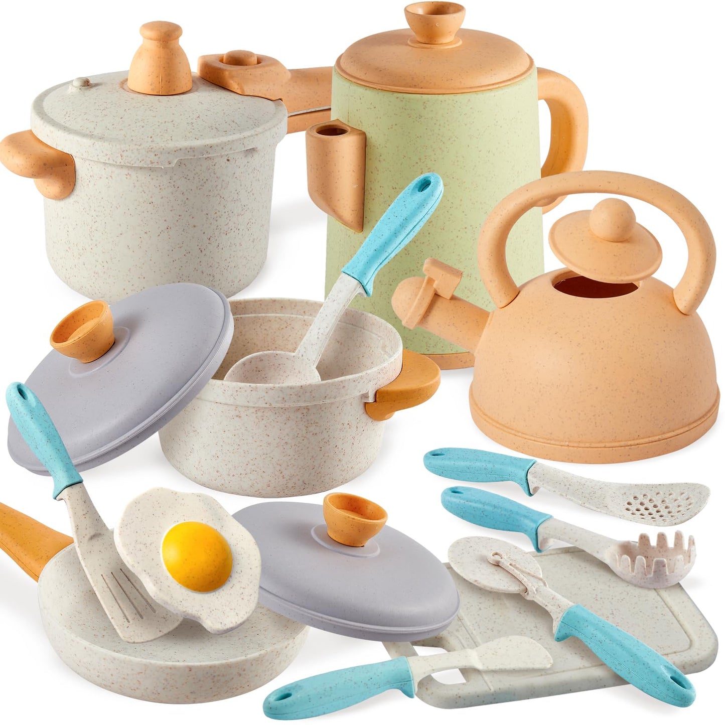 BUYGER Kids Play Kitchen Pots and Pans Set, Pretend Play Cooking Cookware Accessories Toys Utensils Playset for Toddlers Boys Girls Ages 3-5+ Years Old