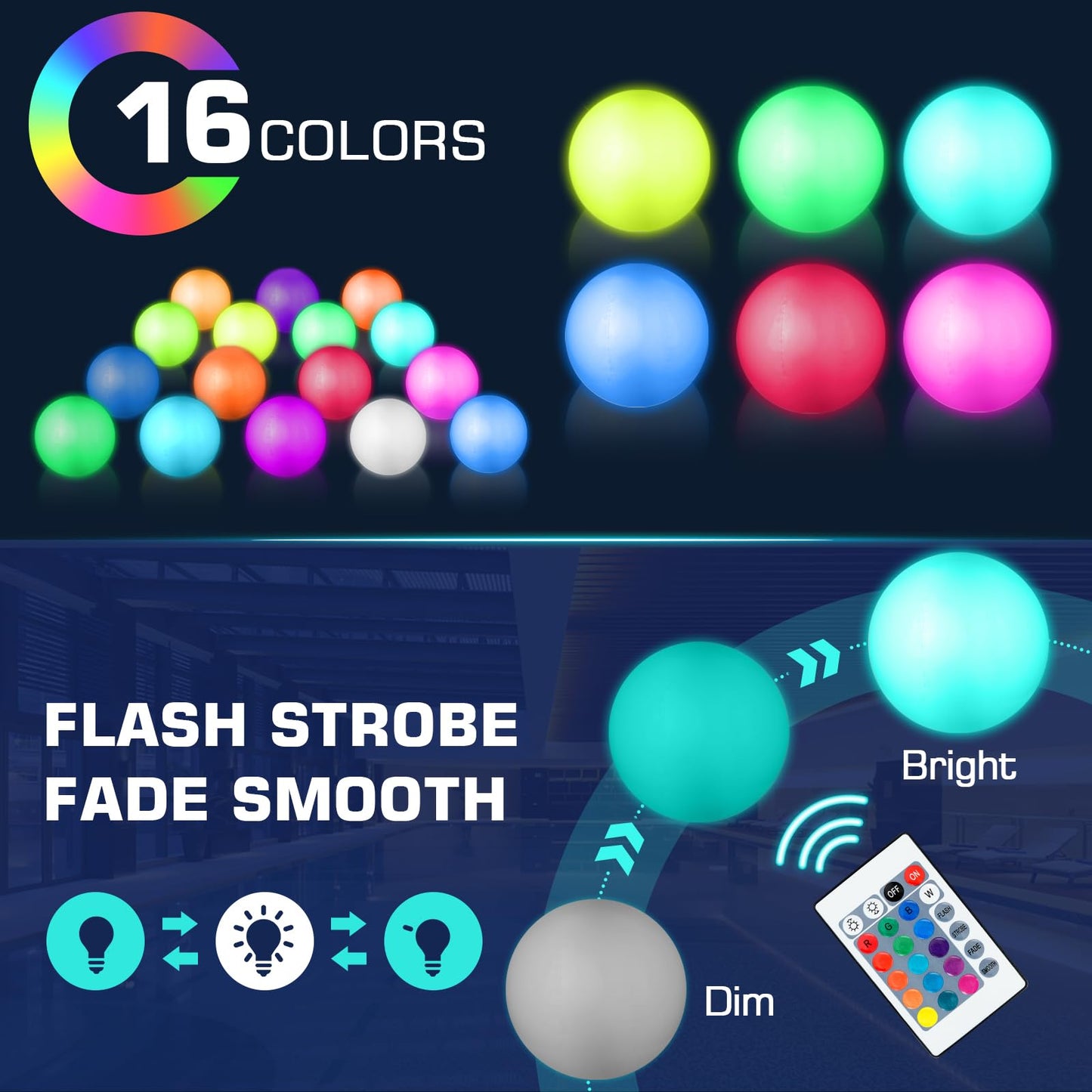Icnice Pool Toys, LED Beach Ball, Glow in Dark Party Supplies, 4 Pack Inflatable Light up Ballon 12'' Floating Pool Light with Remote 16 Color 4 Mode (4 Pack)