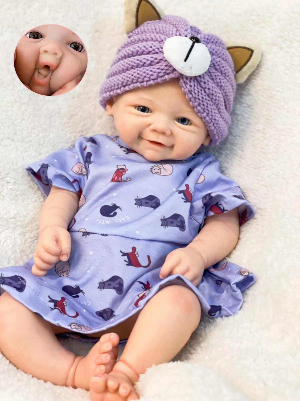 Abenduot 18Inch 6.2lbs Vivienne Can Open Mouth Full Body Solid Silicone Baby Dolls Look Like Real Babies Anatomically Correct Reborn Girl Dolls