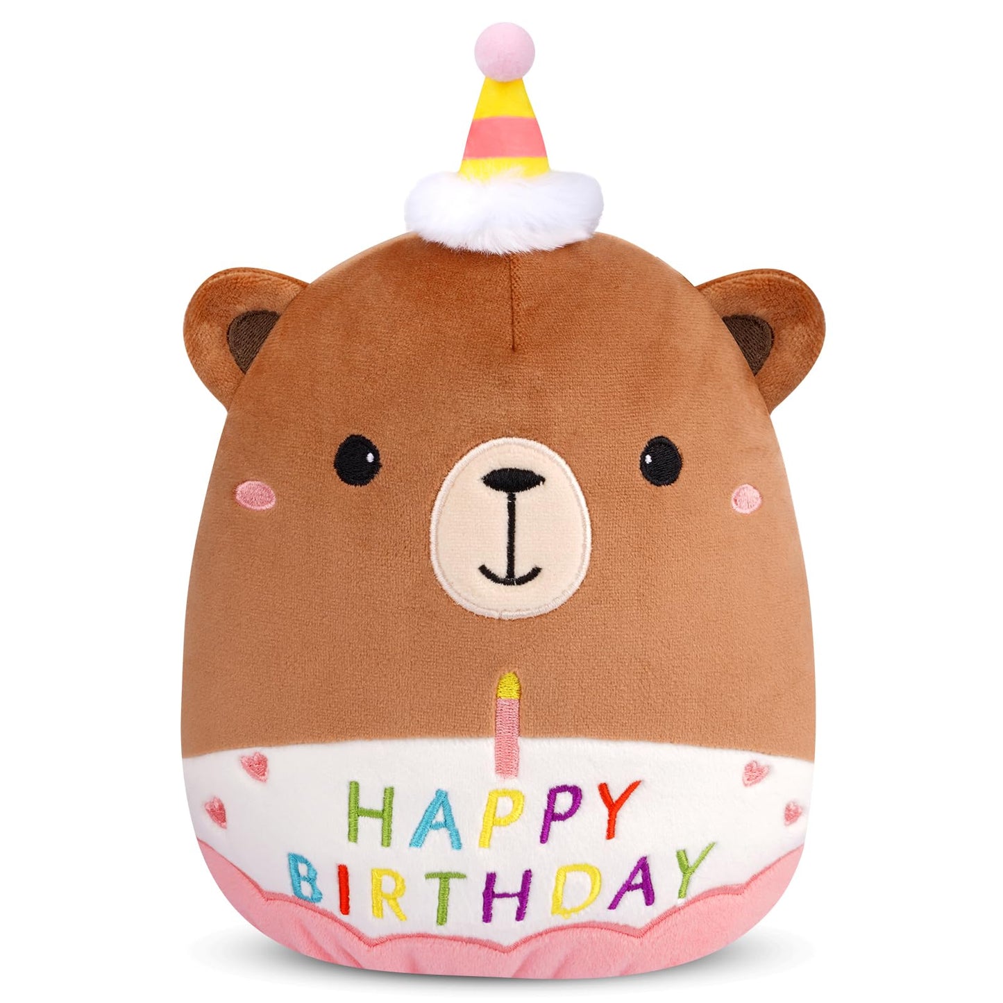 Prewplam Happy Birthday Teddy Bear Plush - 8inch Birthday Stuffed Animal Bear Plushie Pillows Toys, Soft Doll Gifts Party Decoration for Kids Girls Boys