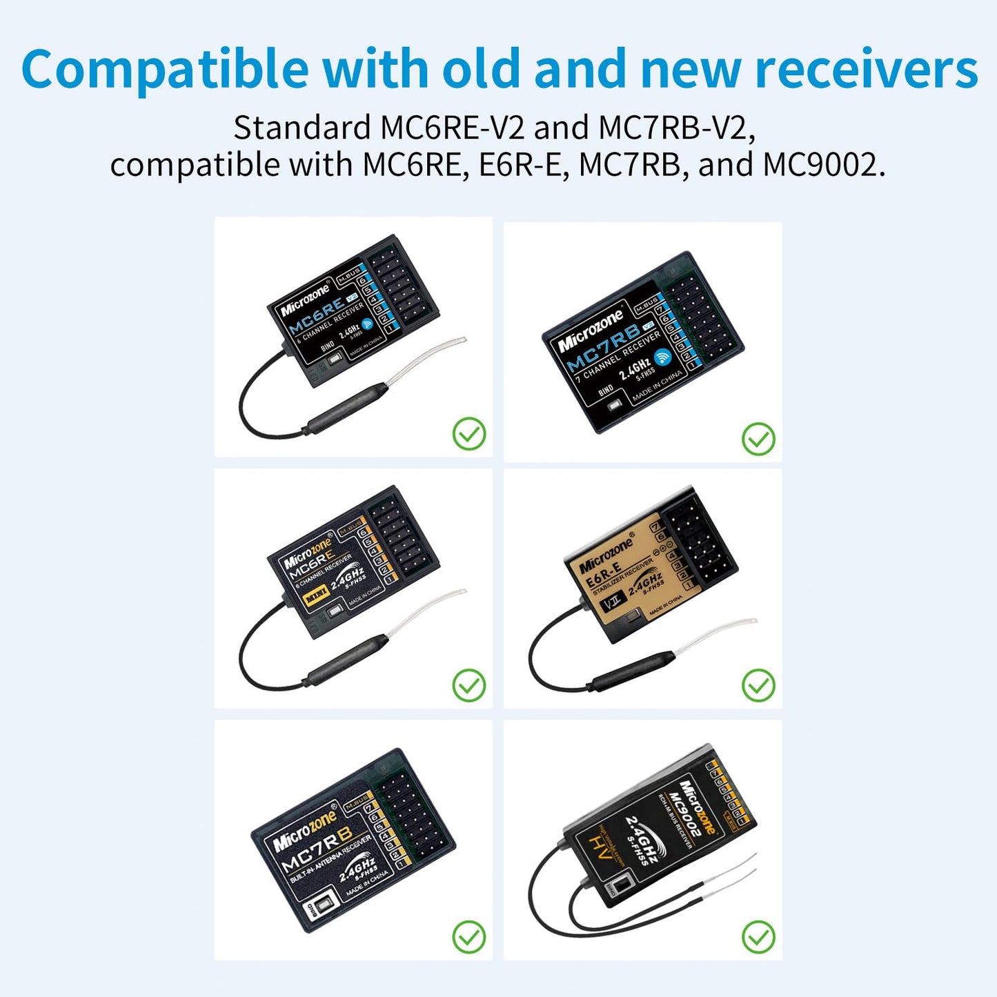 GoolRC MicroZone 6CH RC Transmitter and Receiver Compatible with MC6RE, E6R-E, MC7RB, and MC9002 2.4GHz Radio Controller for SU27 RC Airplane Drone Multirotor Helicopter Car Boat