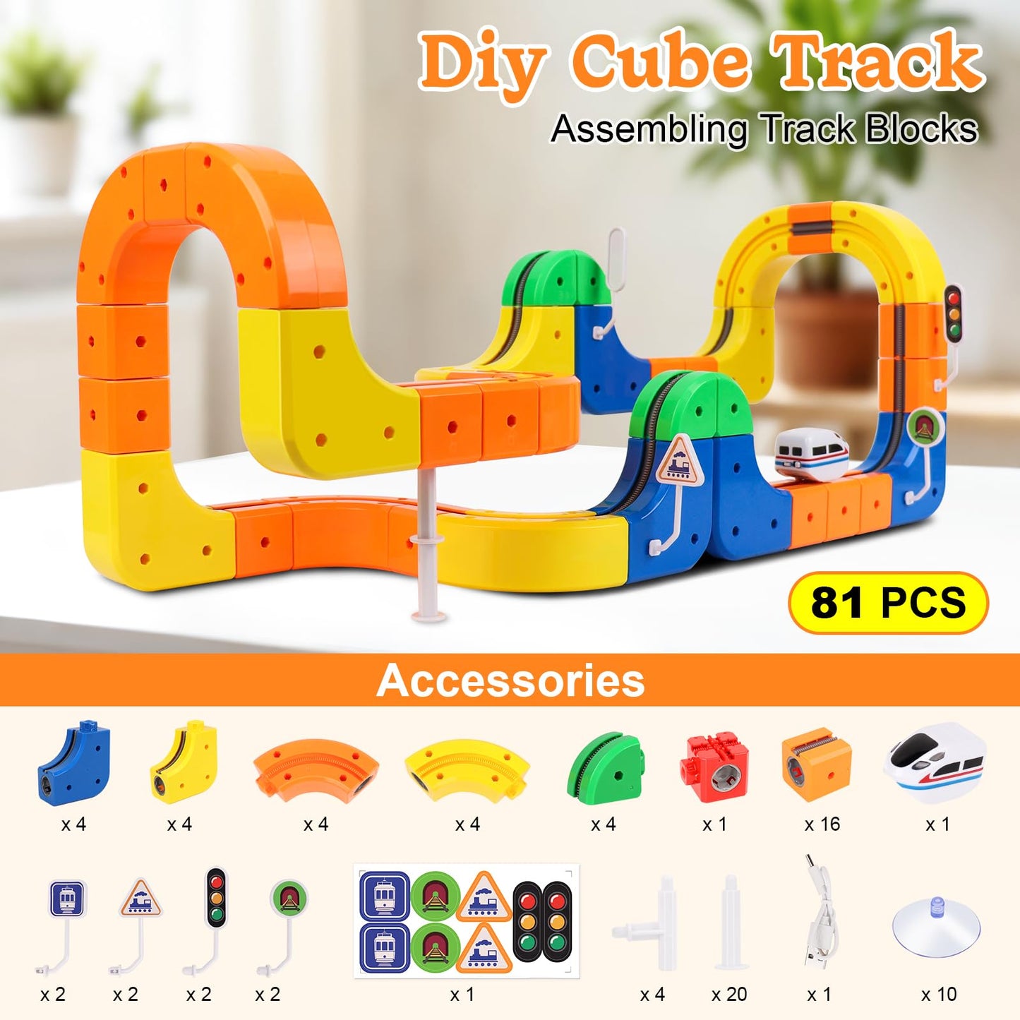 81 Pcs Electric Train Set for Kids, Anti-Gravity 3D Flexible Race Track with Motorized Car, STEM Building Construction Toys for Toddlers, Creative Birthday Gift for Boys Girls Ages 3 4 5 6 7 8+