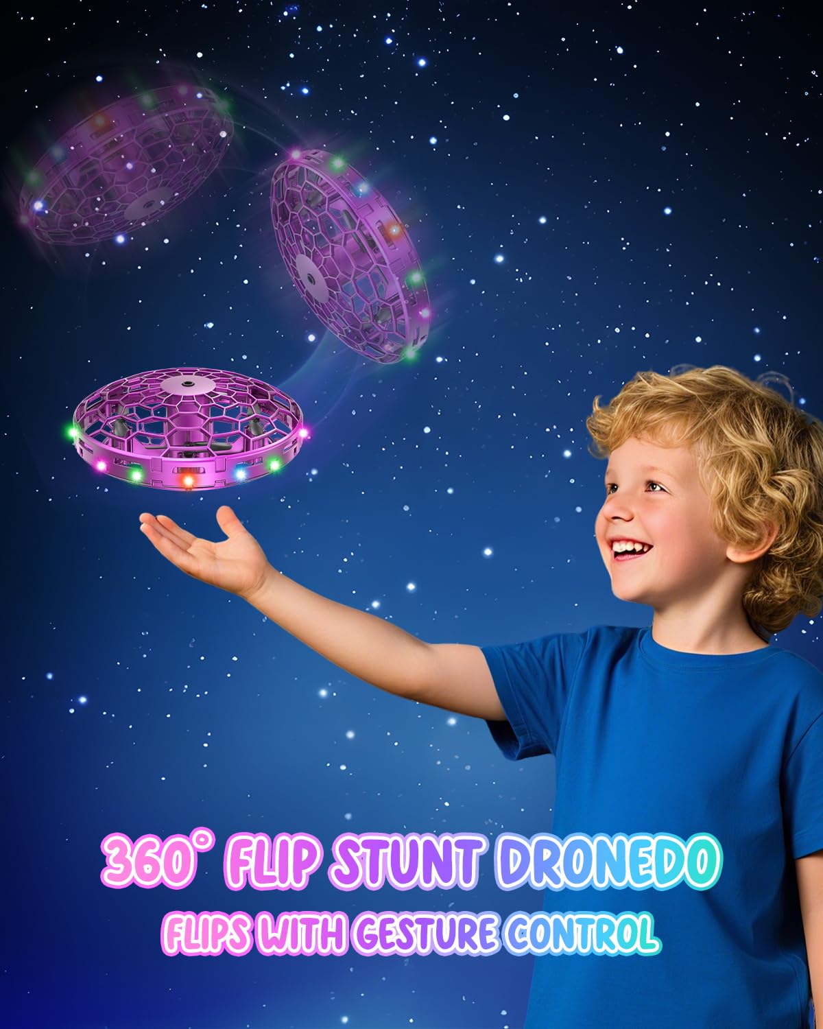 PYMSRTY Flying Toy Drone for Kids，360° Hands Free Motion Sensors Mini Drone with Cool LED Lights,Easy Indoor Small UFO Toy Flying Ball Drone for Kids -Pink