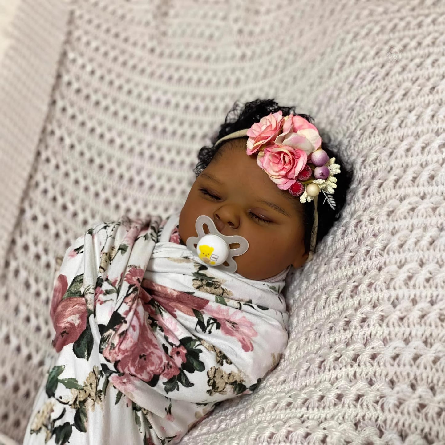 Ardol 19 Inch African American Realistic Baby Doll Lifelike Reborn Baby Girl Dolls- Vinyl Full Body Sleeping Rooted Curly Hair Floral Headband Gift Set for Kids Age 3+