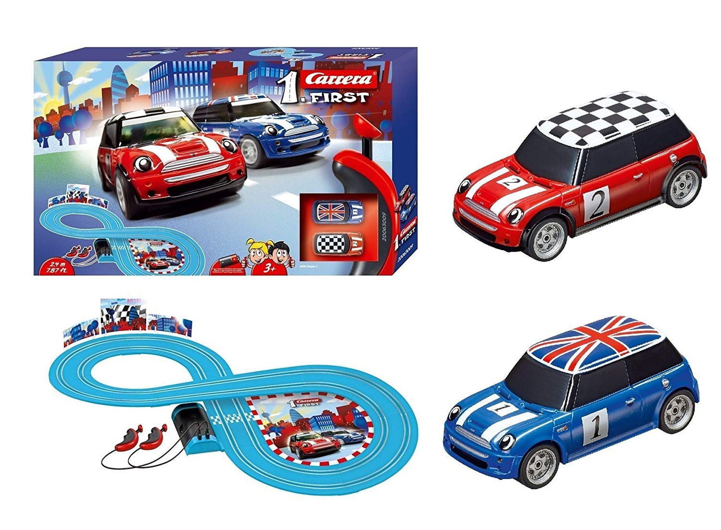 Carrera First Ferrari Slot Car Race Track - Includes 2 Cars: Red & Yellow Ferrari & Two-Controllers - Battery-Powered Beginner Set for Kids Ages 3 Years & Up