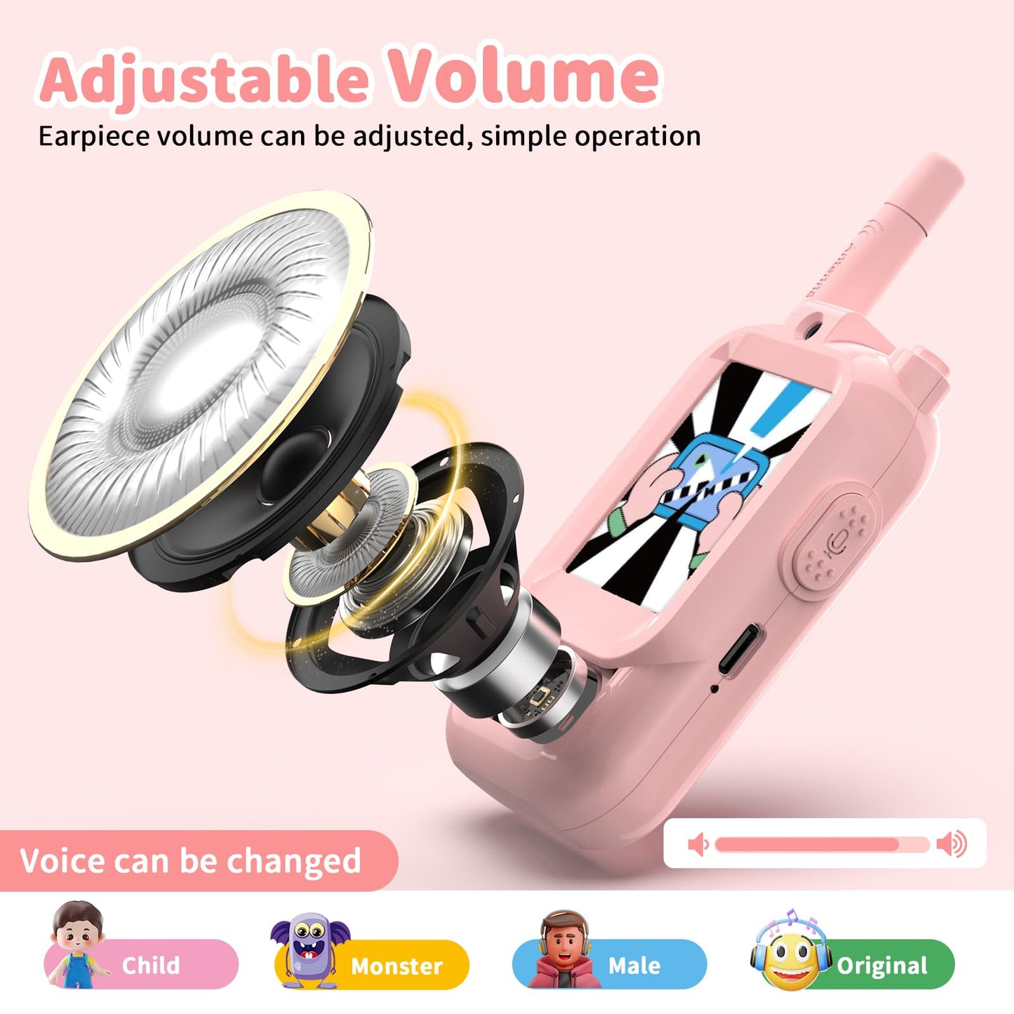 BlueFire Kids Walkie Talkies with Video – Screen Display Toy Radios with Voice Effects, One-on-One Pairing, Long Range – Birthday Toys Gifts for Boys & Girls Ages 3–12 (Pink)