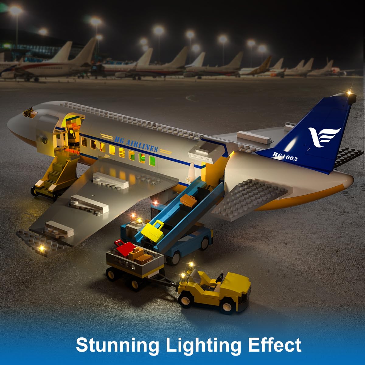 CUBIMANA Large City Passenger Airplane Building Toys with LED Light, 21 Inches Plane Building Sets with 2PCS Luggage Trucks, Terminal, Radar Tower, Birthday Gifts for Kids Boys Girls Age 6-12 (901pcs)