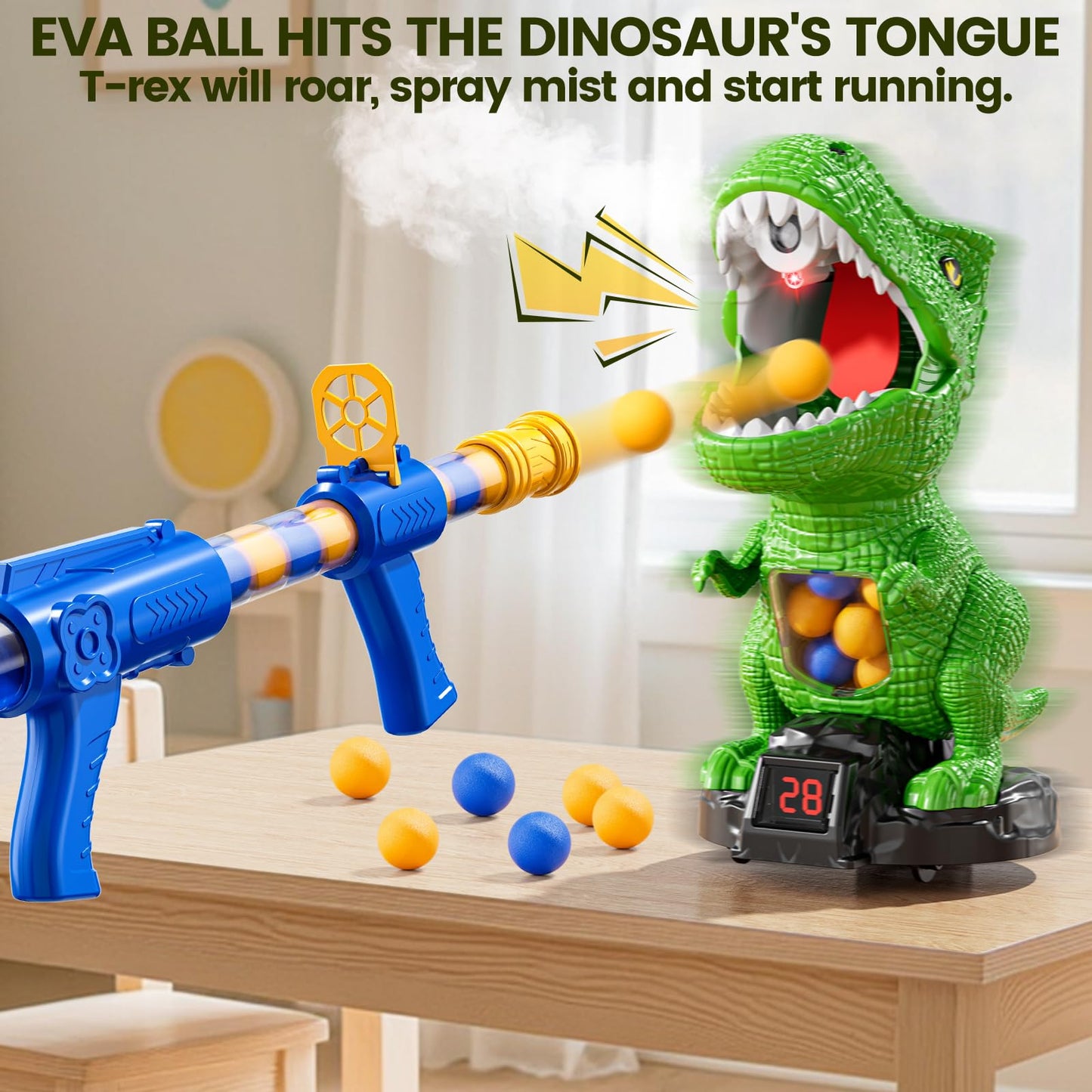XINNOVEL Movable Dinosaur Shooting for Toys Kids 4-6, Electronic Kids Target Games with 2 Air Pump Guns, LCD Score Record, Sound, 48 Foam Balls, Birthday Gifts for 3 4 5 6 7 8 9 Year Old Boys Girls
