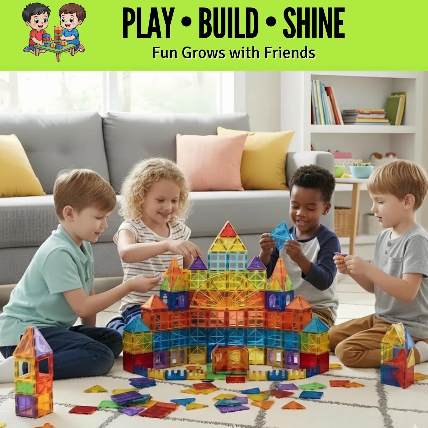Little Vo Magnetic Tiles 150 PCS with 2 Cars Bases, STEM Magnet Building Tiles for Kids Ages 3-12, Educational Building Magnets Toys, Creative Construction, Preschool Learning & Play for Childs