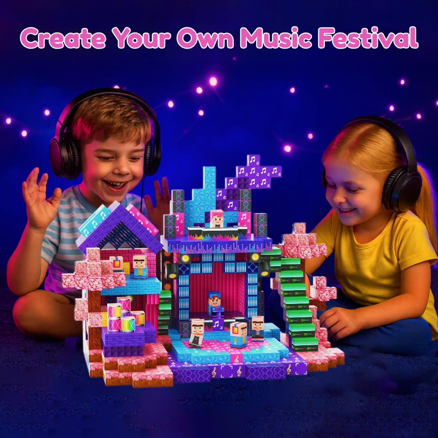 MUALICYO 120 PCS Magnetic Building Blocks, Musical Festival STEM Construction Montessori Magnet Blocks for Kids Boys Girls Age 3-12, Learning Stacking Toys for Christmas Birthday Gifts
