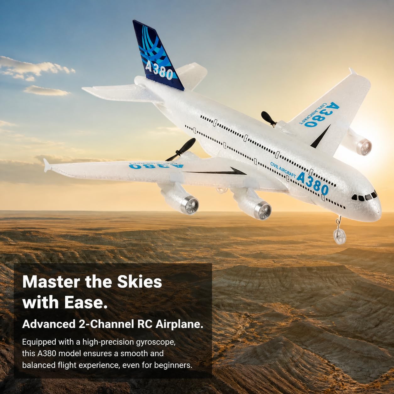 Remote Control RC Airplane Ready to Fly 2.4GHz – Airbus A380 Model, 2-Channel Beginner RC Plane Toy for Kids & Adults with Gyro, Foam Durable & Easy Fly