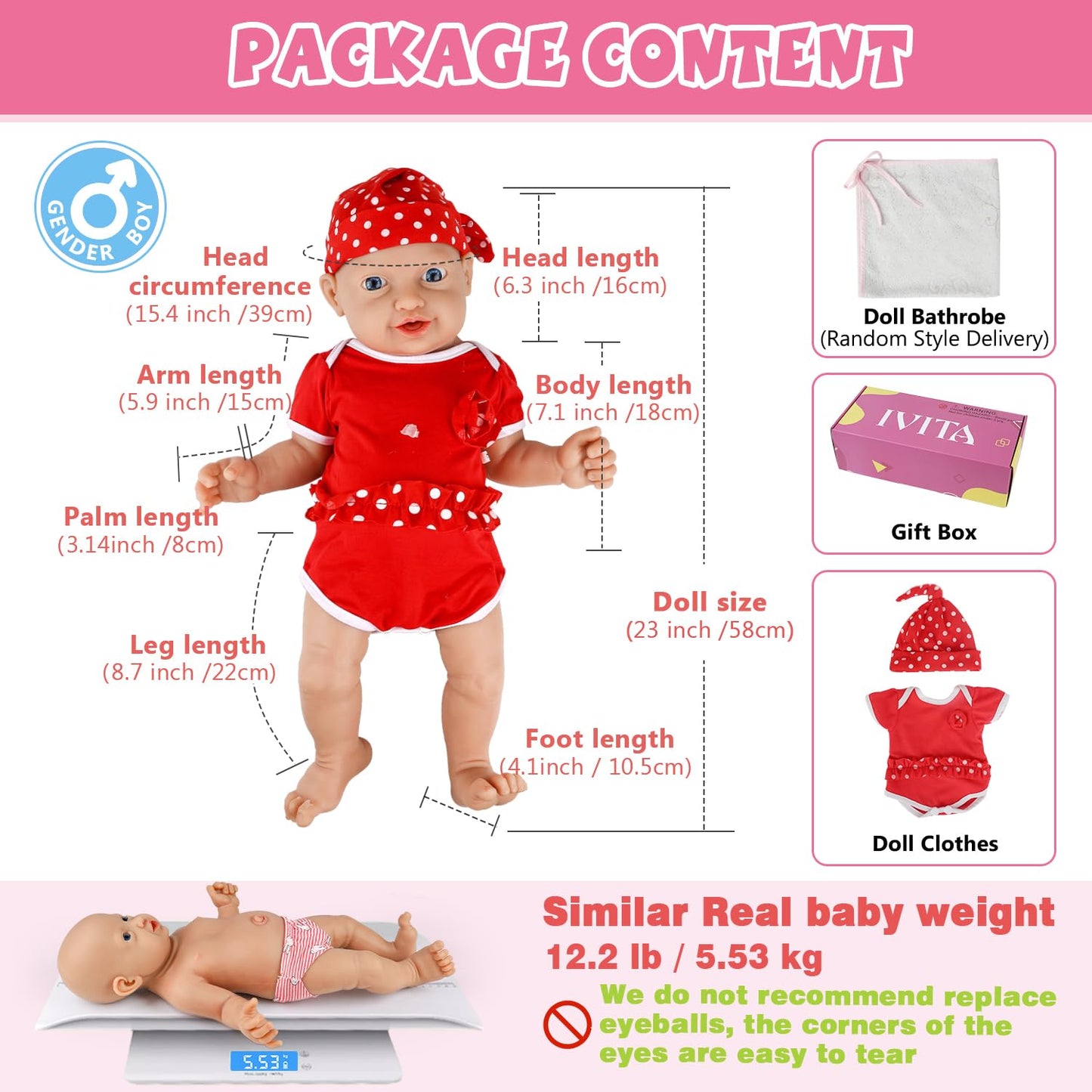 IVITA 18 inch Silicone Baby Dolls Girl Weighted 7 lb,[NOT Vinyl],Silicone Full Body Reborn Realistic Real Life Lifelike Newborn Soft Babies with Complete Accessories & Gift Box for Kids Age 3+