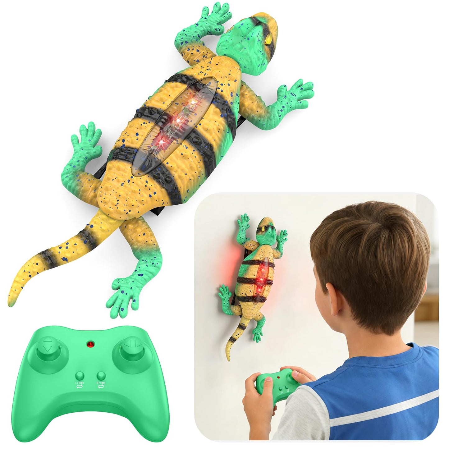 JESKH RC Wall Crawler Gecko, Remote Control Electric Lizard, Crawler Gecko with Glowing LED Light, Wall Climbing RC Robot Kids Toys for Boys & Girls Ages 3+ Years Up