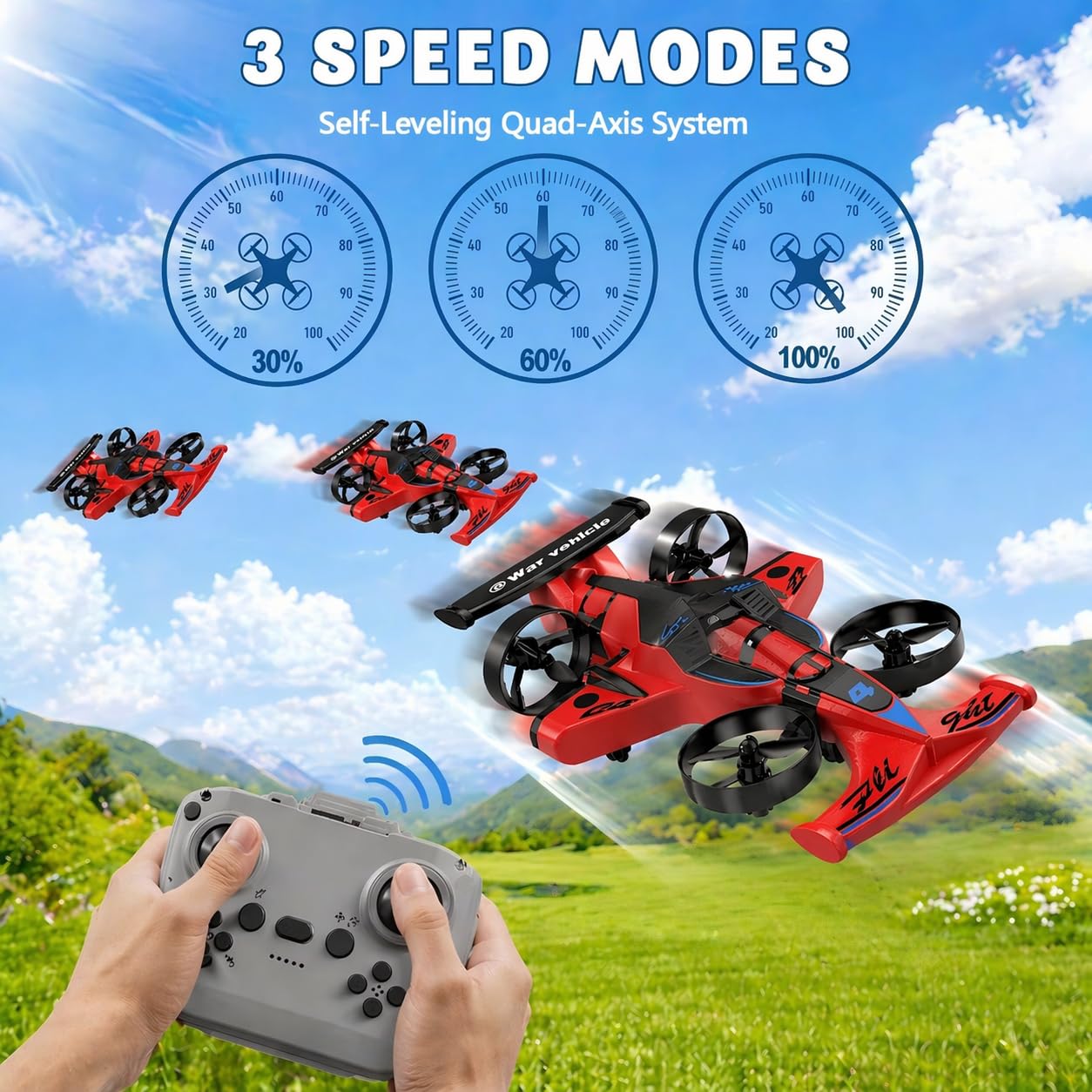 WAWALOL RC Flying Car and Airplane Toy, Toys for Boys and Girls, Jet-Style Helicopter Drone with 360° Flip Capability, Stunt Racing Aircraft, Gifts for Boys and Girls Ages 4, 6, 8, 12
