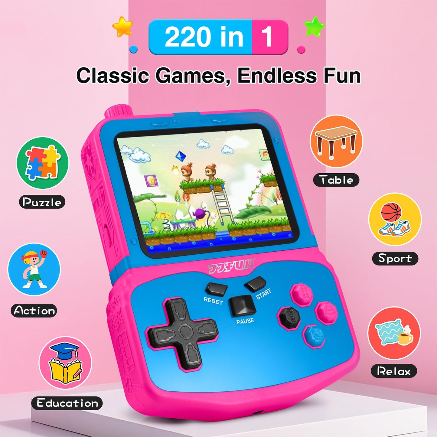Handheld Game Console for Girls, 220 Retro Games Built-in, 3.5'' HD IPS Screen, Rechargeable Mini Portable Video Game Player for Travel & Car Trips, Gift for Kids (Rose Red)