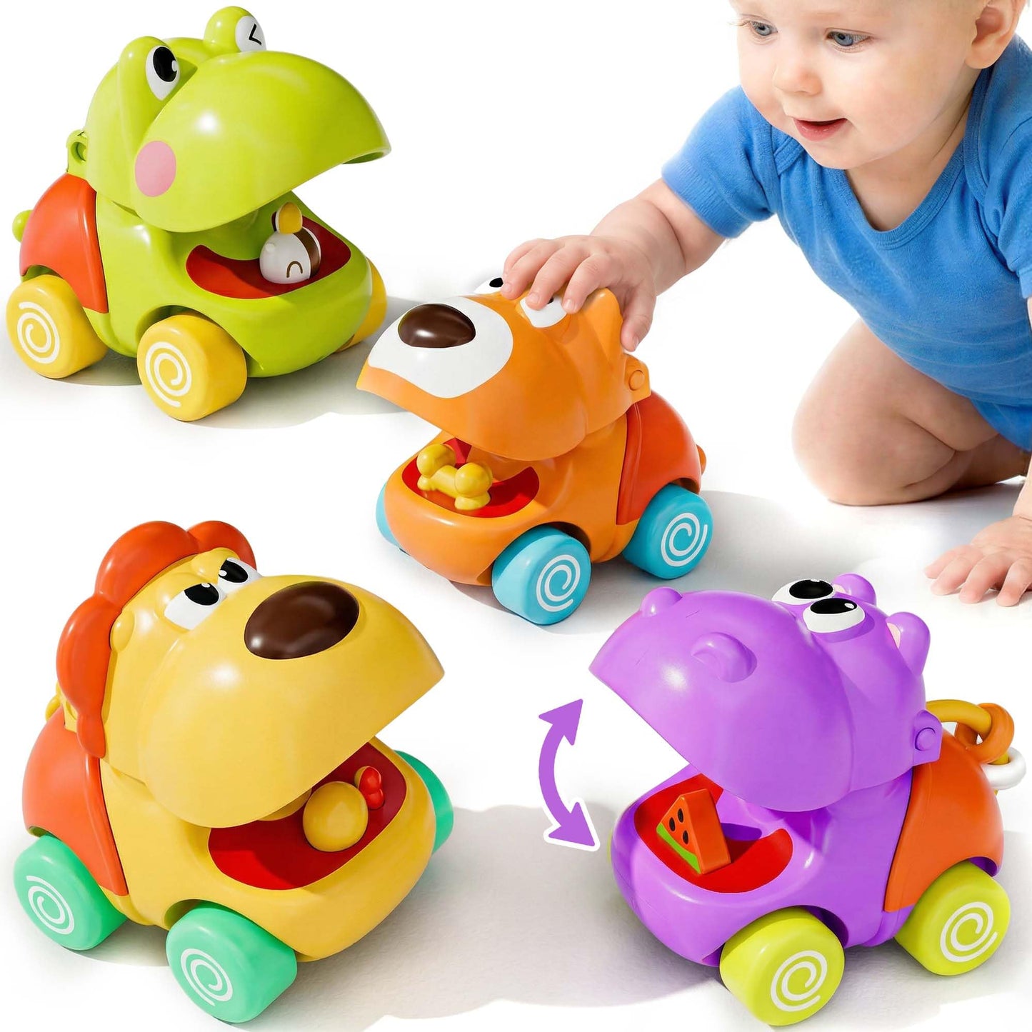 iPlay, iLearn Push Go Animal Car Toys for Toddler 1-3, Baby Friction Racing Cars, Infant Play Vehicle Set, Kids Inertia Vehicle Toy, 1st Birthday Gifts for 12 18 24 Month 1 2 One Year Boys Girls Child